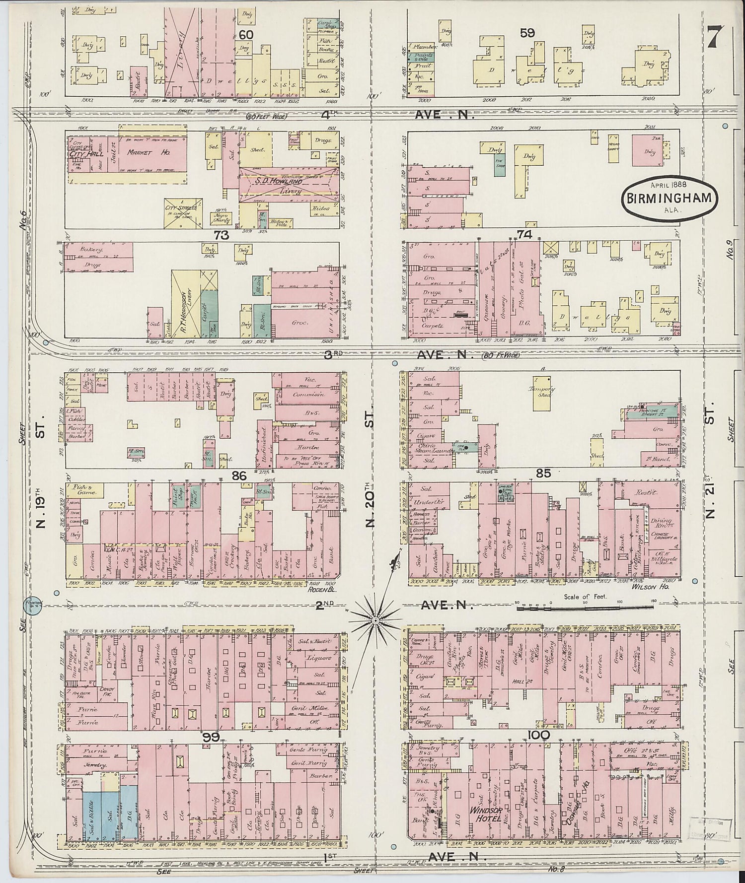 This old map of Birmingham, Jefferson County, Alabama was created by Sanborn Map Company in 1888