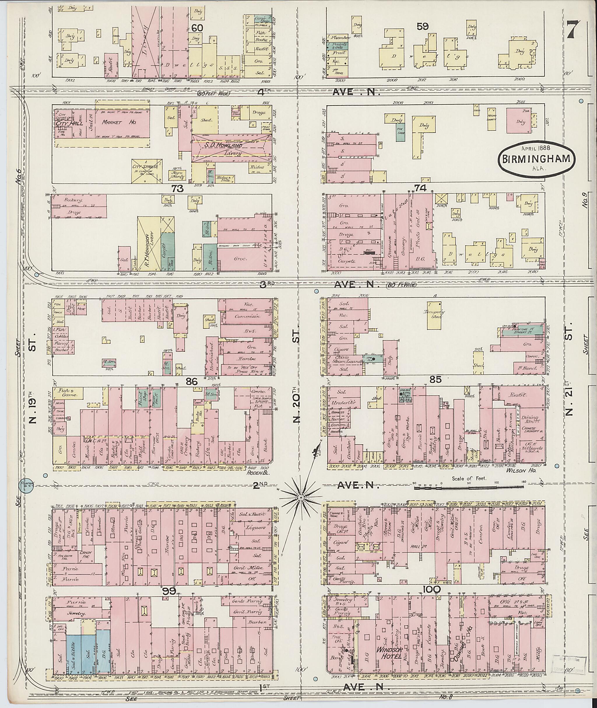 This old map of Birmingham, Jefferson County, Alabama was created by Sanborn Map Company in 1888