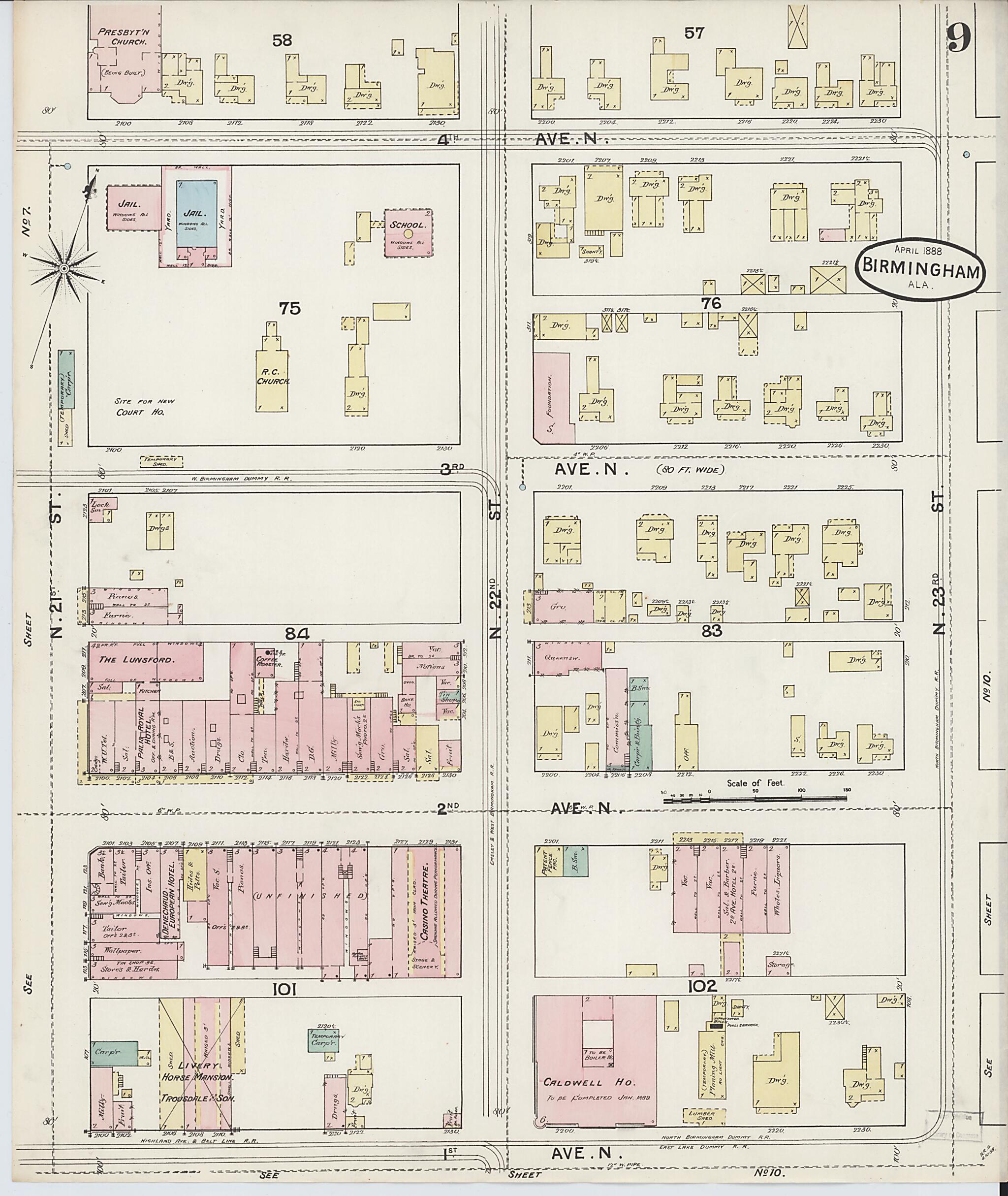 This old map of Birmingham, Jefferson County, Alabama was created by Sanborn Map Company in 1888