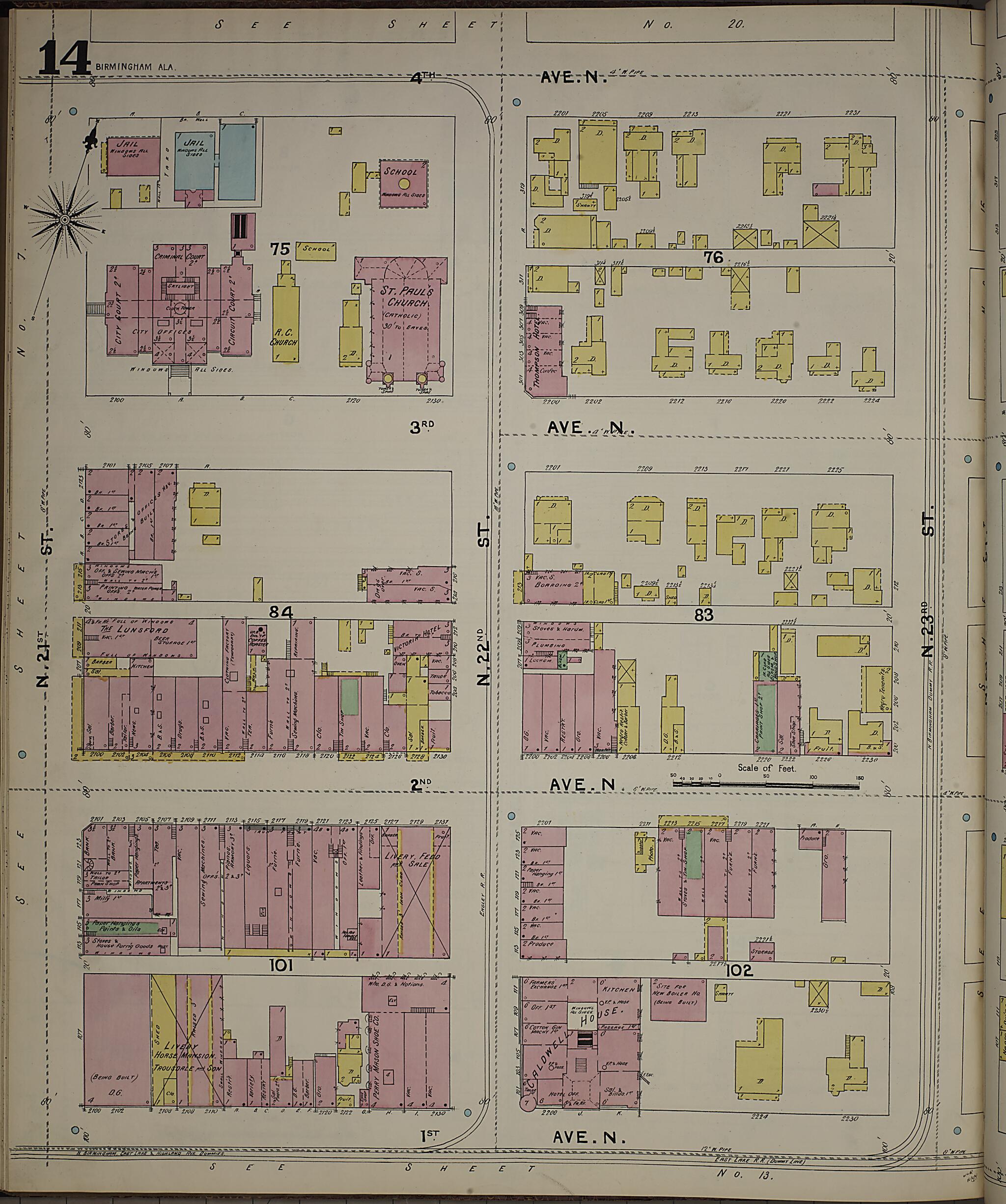 This old map of Birmingham, Jefferson County, Alabama was created by Sanborn Map Company in 1891