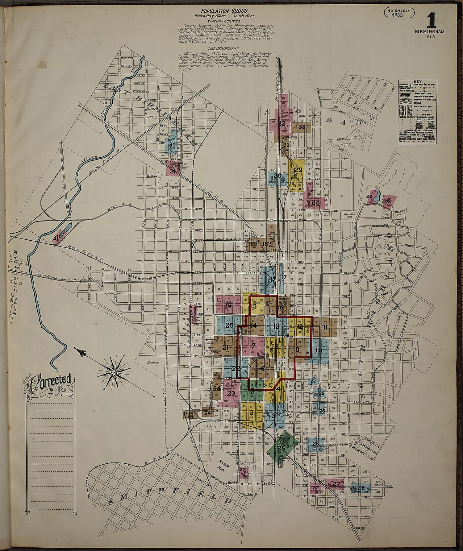 This old map of Birmingham, Jefferson County, Alabama was created by Sanborn Map Company in 1891