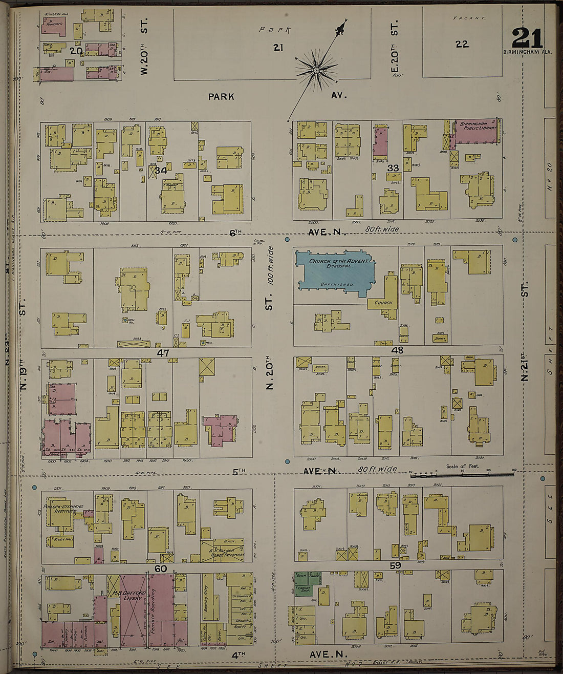 This old map of Birmingham, Jefferson County, Alabama was created by Sanborn Map Company in 1891