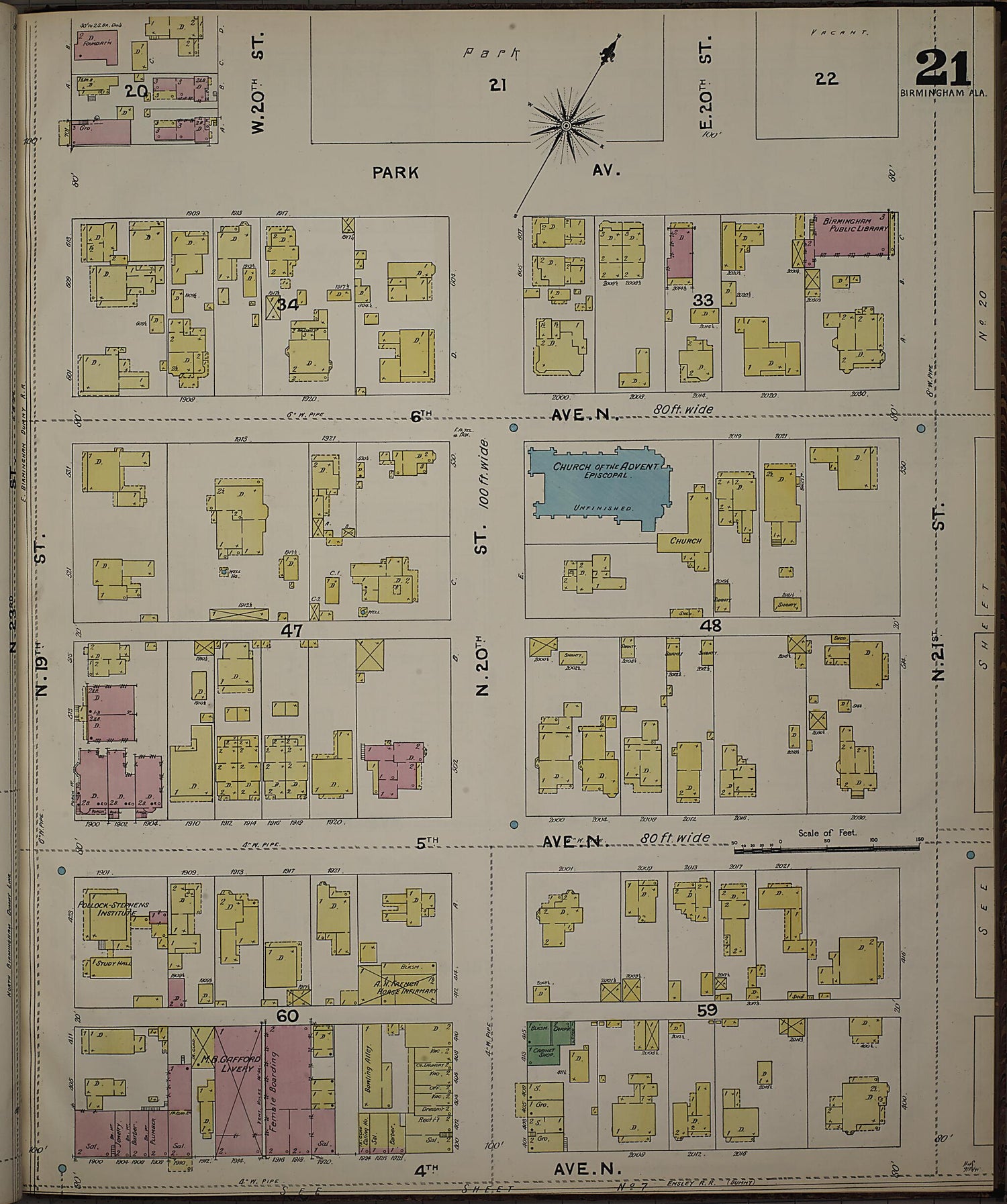 This old map of Birmingham, Jefferson County, Alabama was created by Sanborn Map Company in 1891