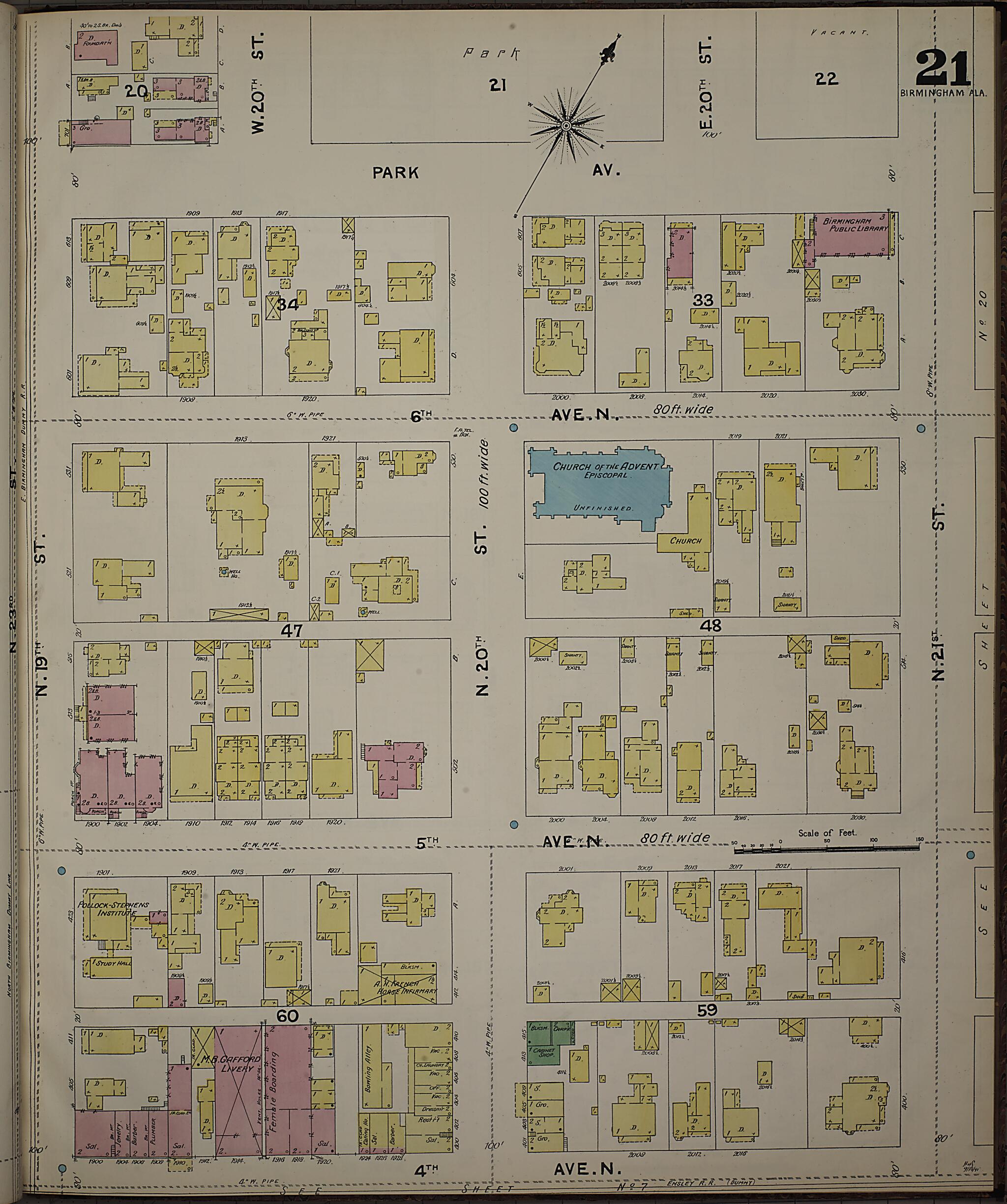 This old map of Birmingham, Jefferson County, Alabama was created by Sanborn Map Company in 1891