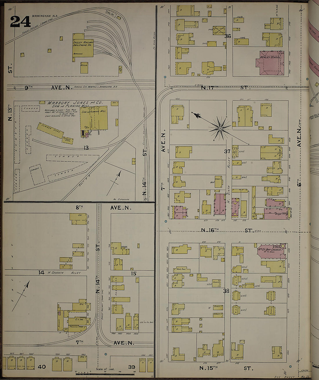 This old map of Birmingham, Jefferson County, Alabama was created by Sanborn Map Company in 1891