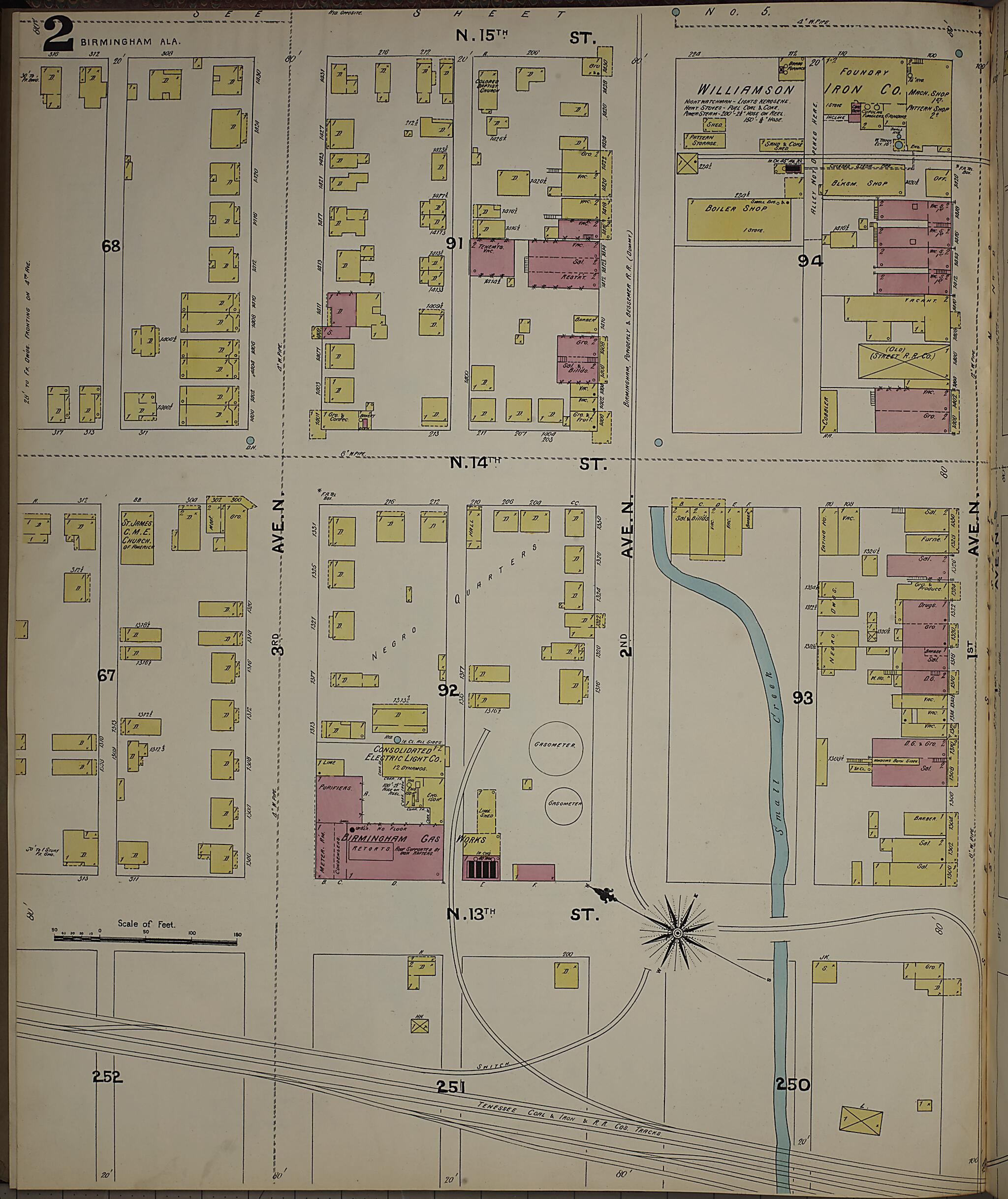 This old map of Birmingham, Jefferson County, Alabama was created by Sanborn Map Company in 1891