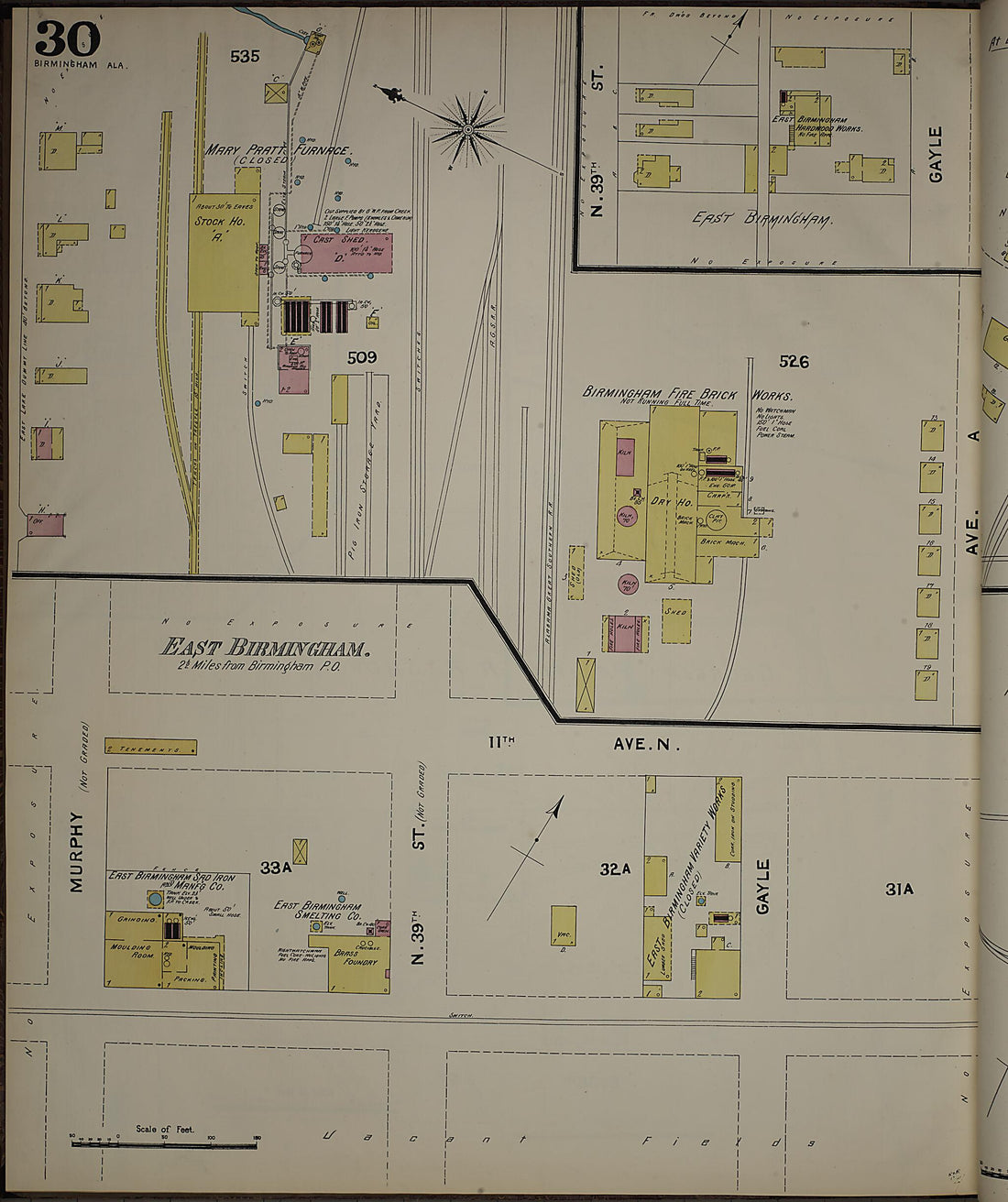 This old map of Birmingham, Jefferson County, Alabama was created by Sanborn Map Company in 1891