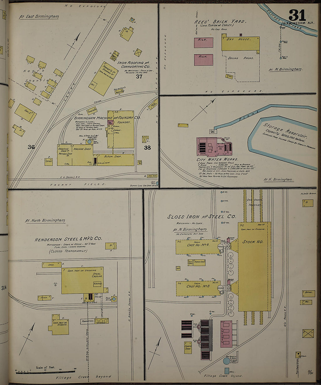 This old map of Birmingham, Jefferson County, Alabama was created by Sanborn Map Company in 1891