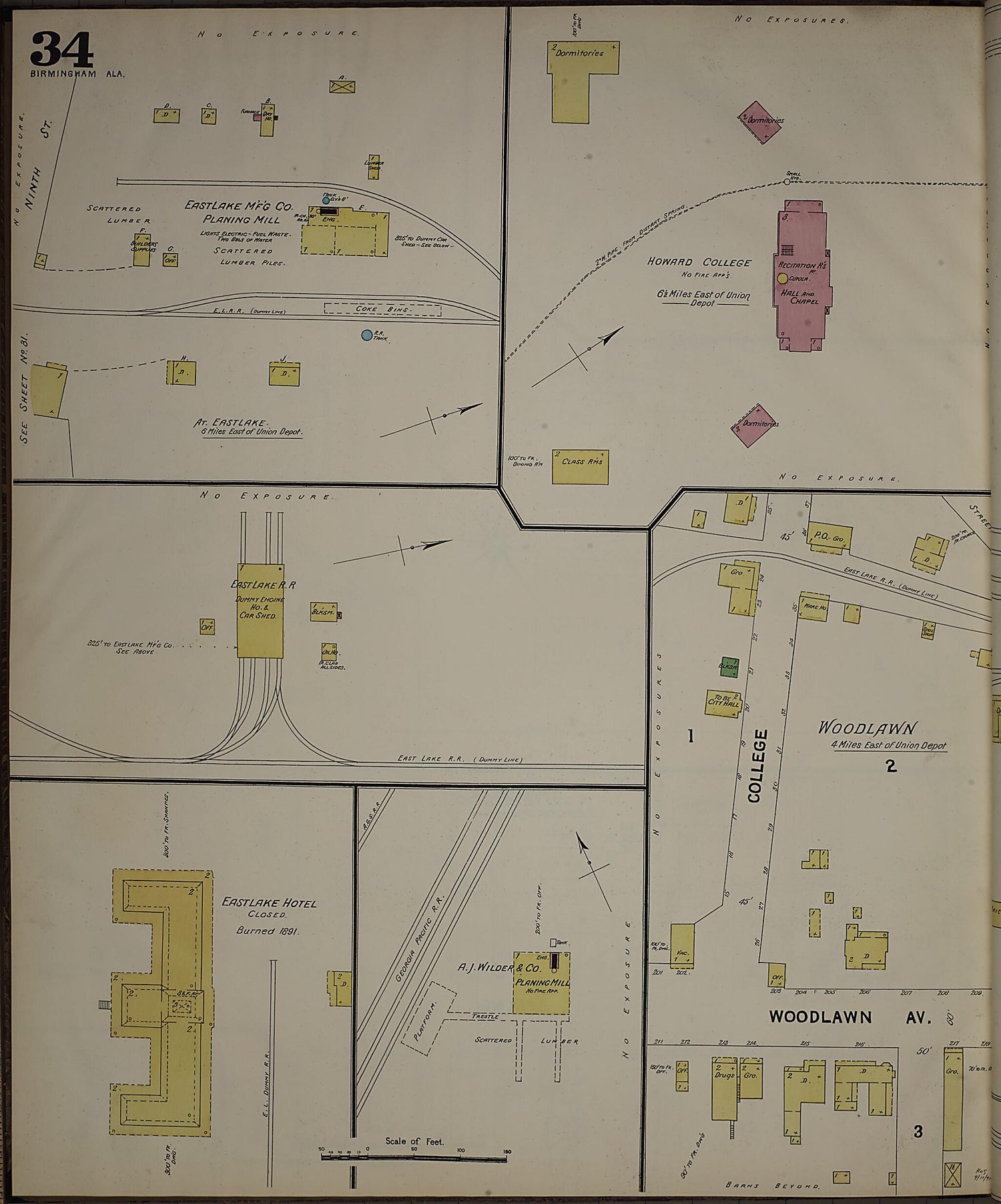 This old map of Birmingham, Jefferson County, Alabama was created by Sanborn Map Company in 1891