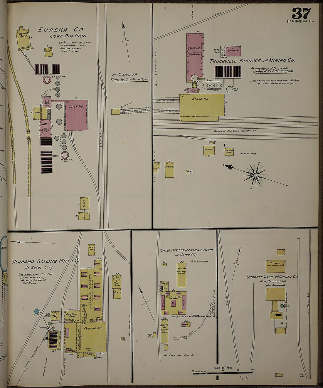 This old map of Birmingham, Jefferson County, Alabama was created by Sanborn Map Company in 1891