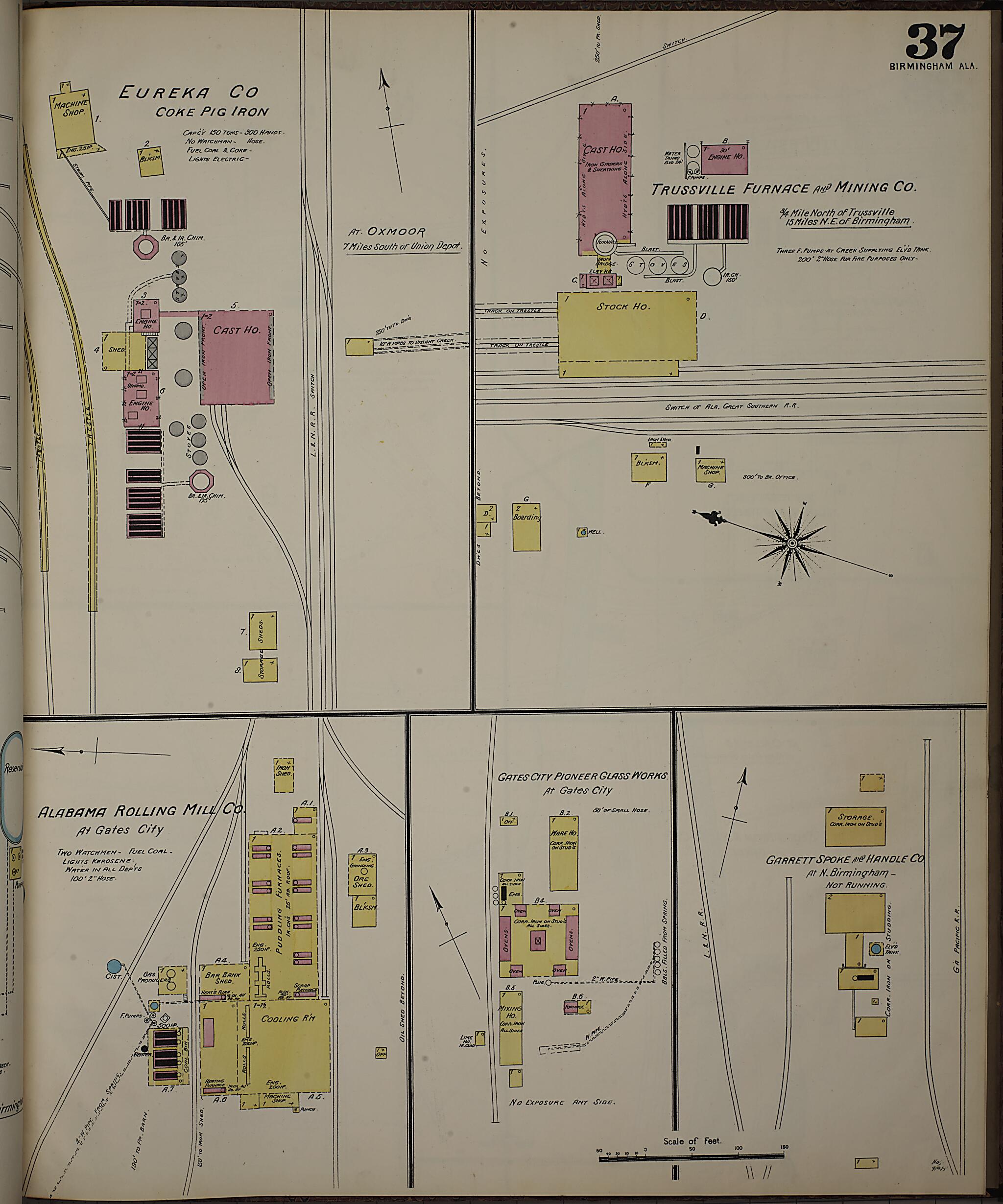 This old map of Birmingham, Jefferson County, Alabama was created by Sanborn Map Company in 1891