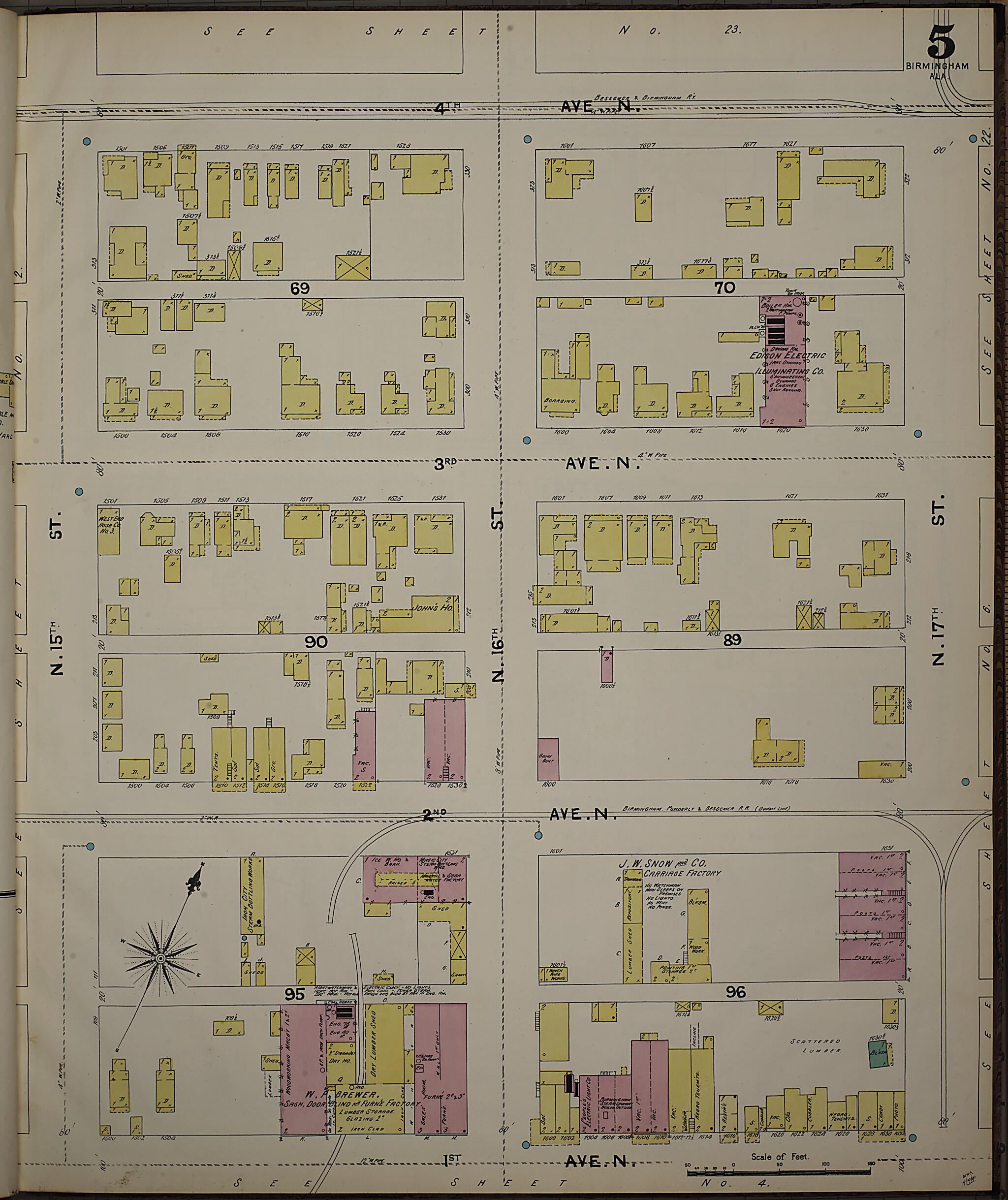 This old map of Birmingham, Jefferson County, Alabama was created by Sanborn Map Company in 1891