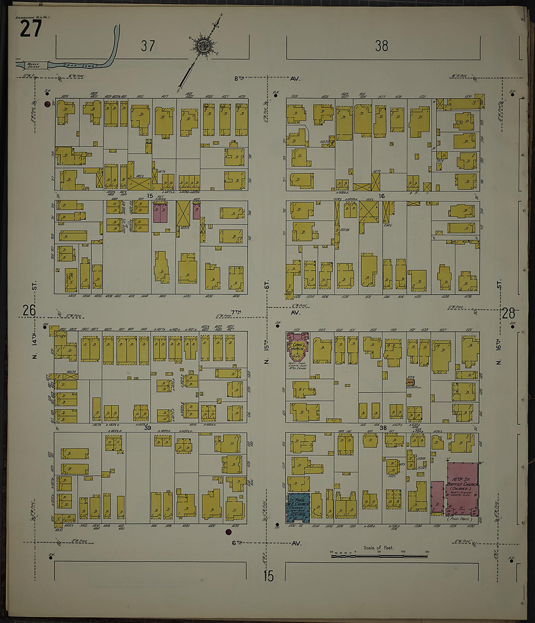 This old map of Birmingham, Jefferson County, Alabama was created by Sanborn Map Company in 1911