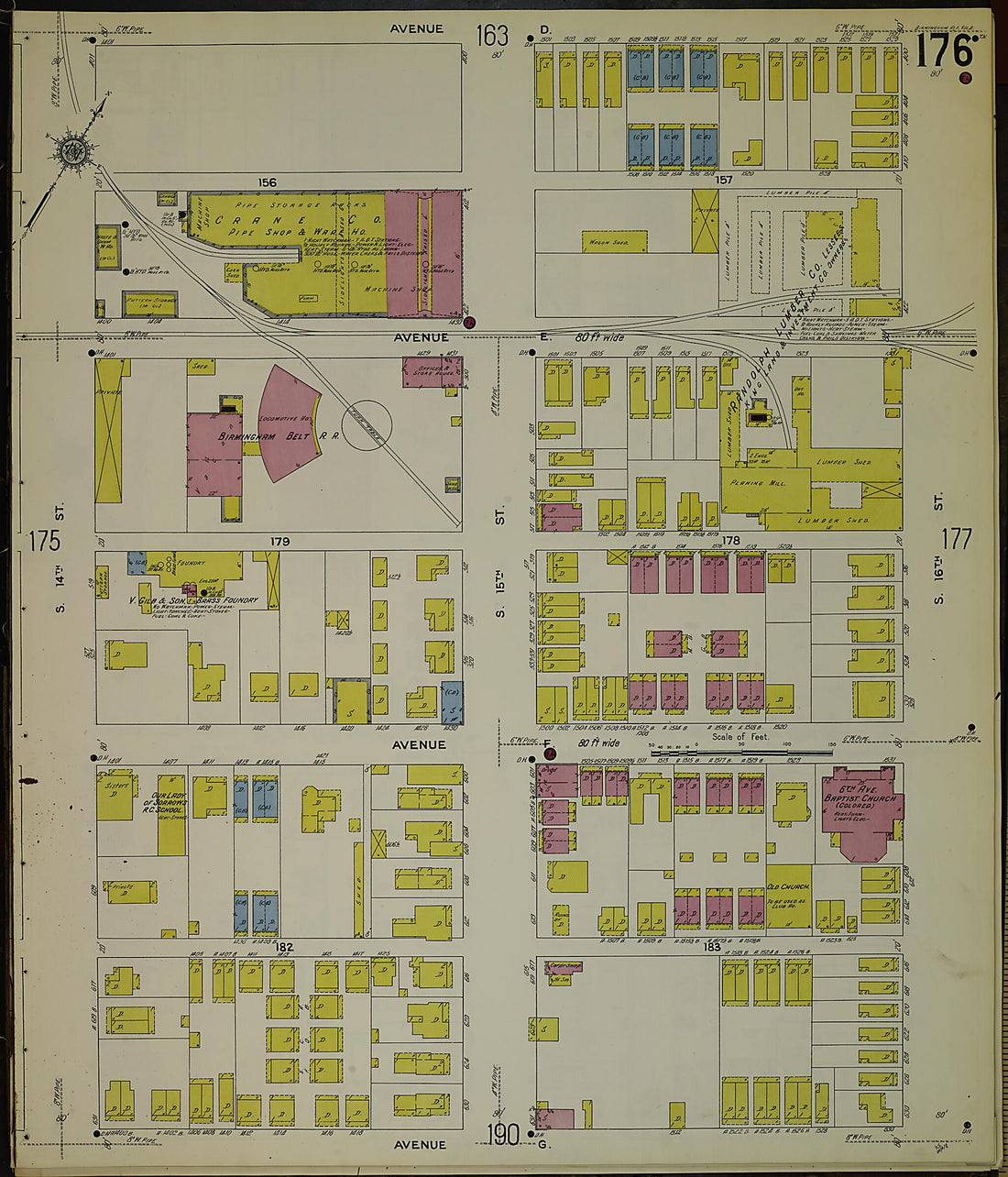 This old map of Birmingham, Jefferson County, Alabama was created by Sanborn Map Company in 1911