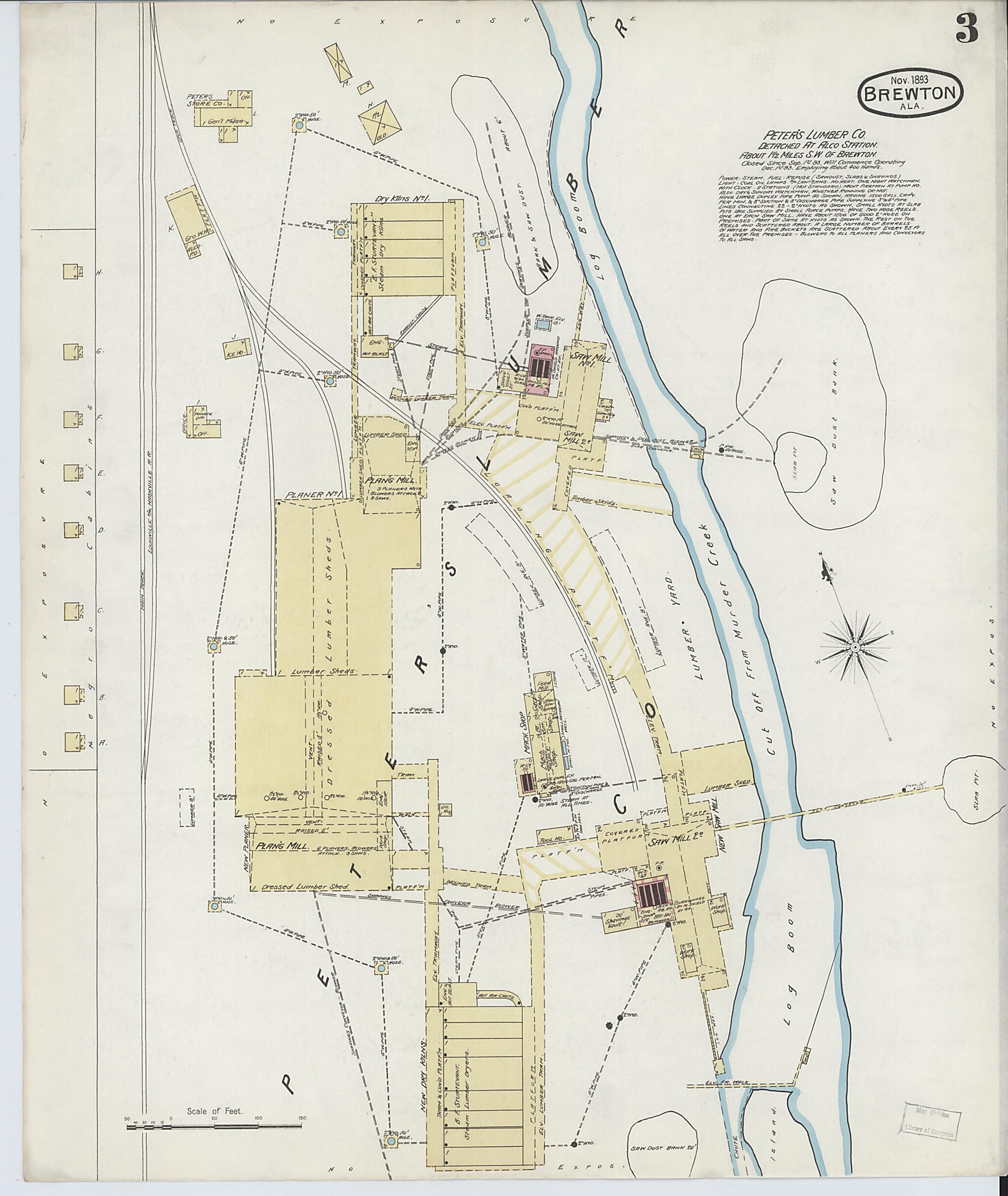 This old map of Brewton, Escambia County, Alabama was created by Sanborn Map Company in 1893