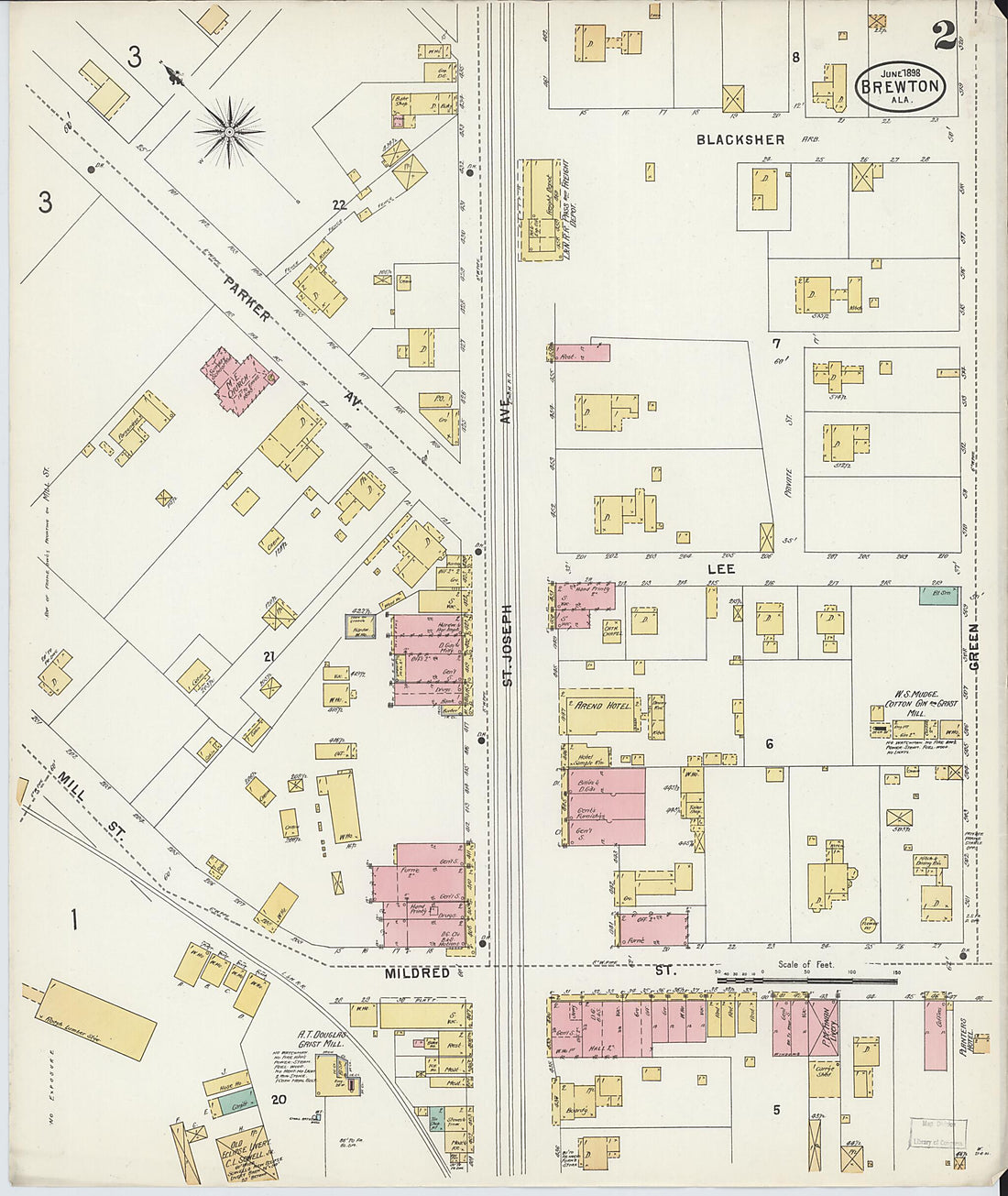 This old map of Brewton, Escambia County, Alabama was created by Sanborn Map Company in 1898