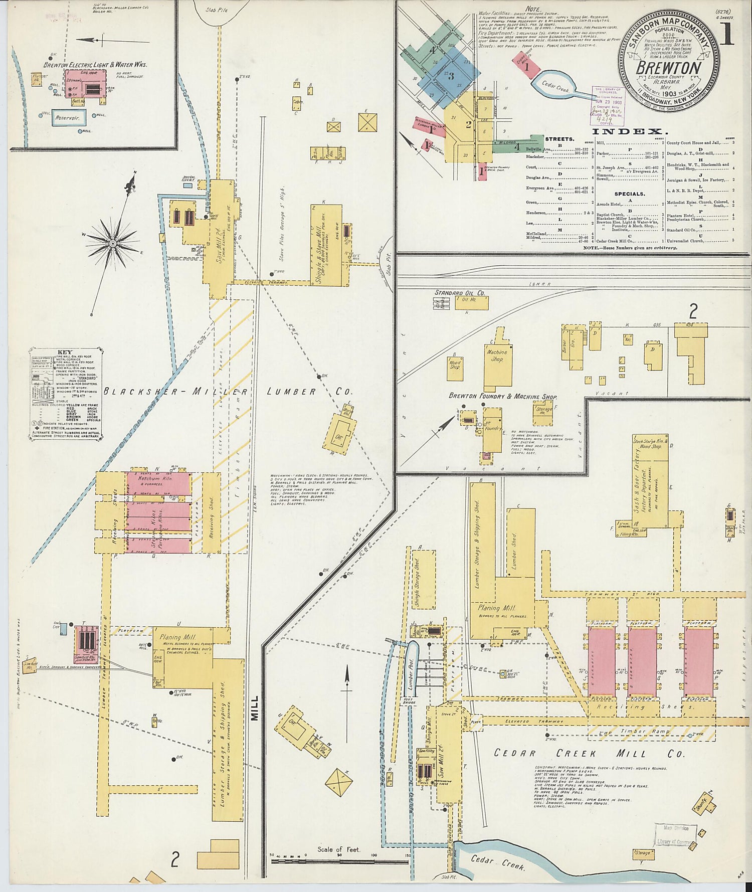 This old map of Brewton, Escambia County, Alabama was created by Sanborn Map Company in 1903