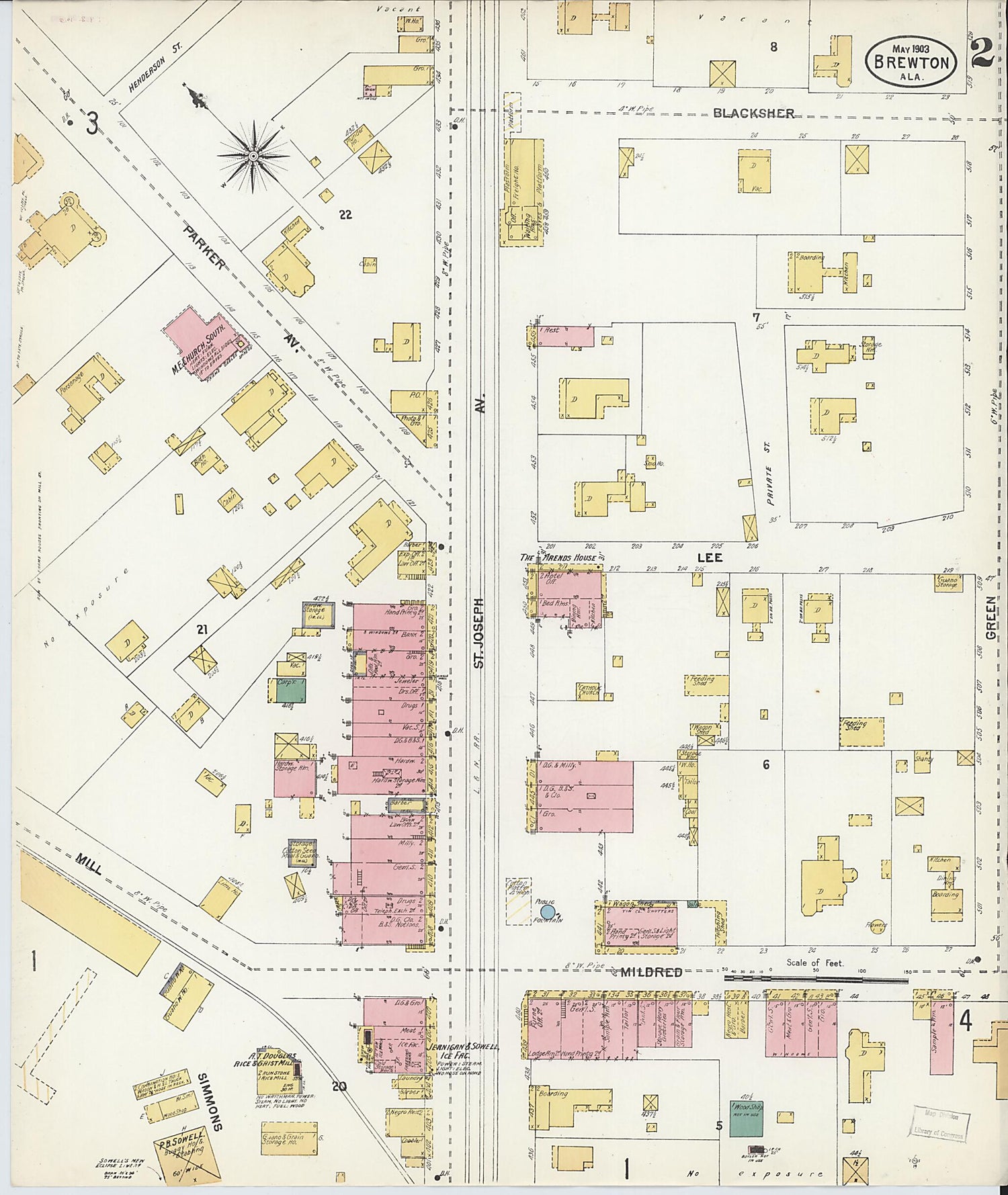 This old map of Brewton, Escambia County, Alabama was created by Sanborn Map Company in 1903