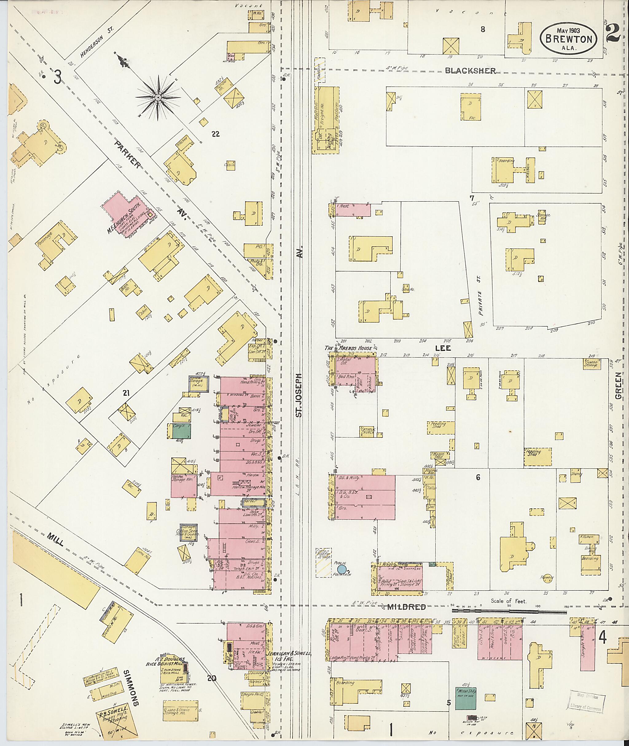 This old map of Brewton, Escambia County, Alabama was created by Sanborn Map Company in 1903