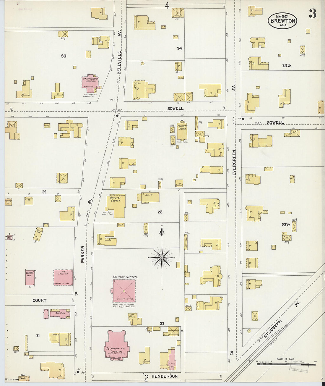 This old map of Brewton, Escambia County, Alabama was created by Sanborn Map Company in 1903