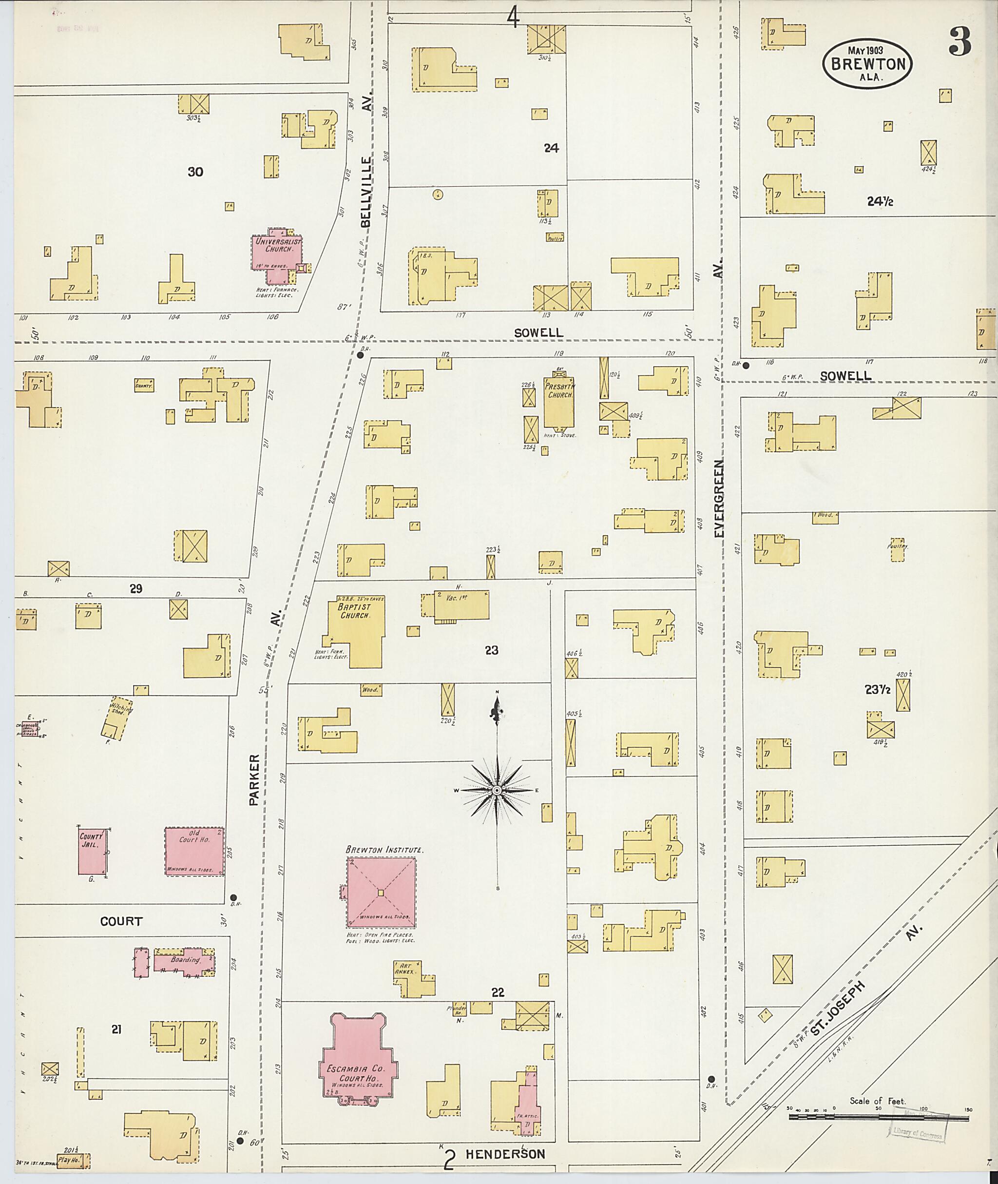 This old map of Brewton, Escambia County, Alabama was created by Sanborn Map Company in 1903