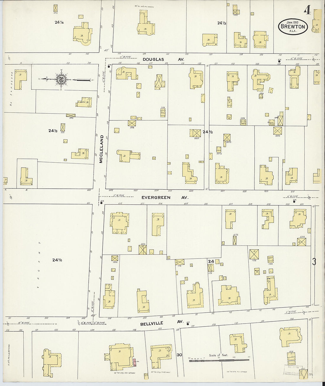 This old map of Brewton, Escambia County, Alabama was created by Sanborn Map Company in 1910