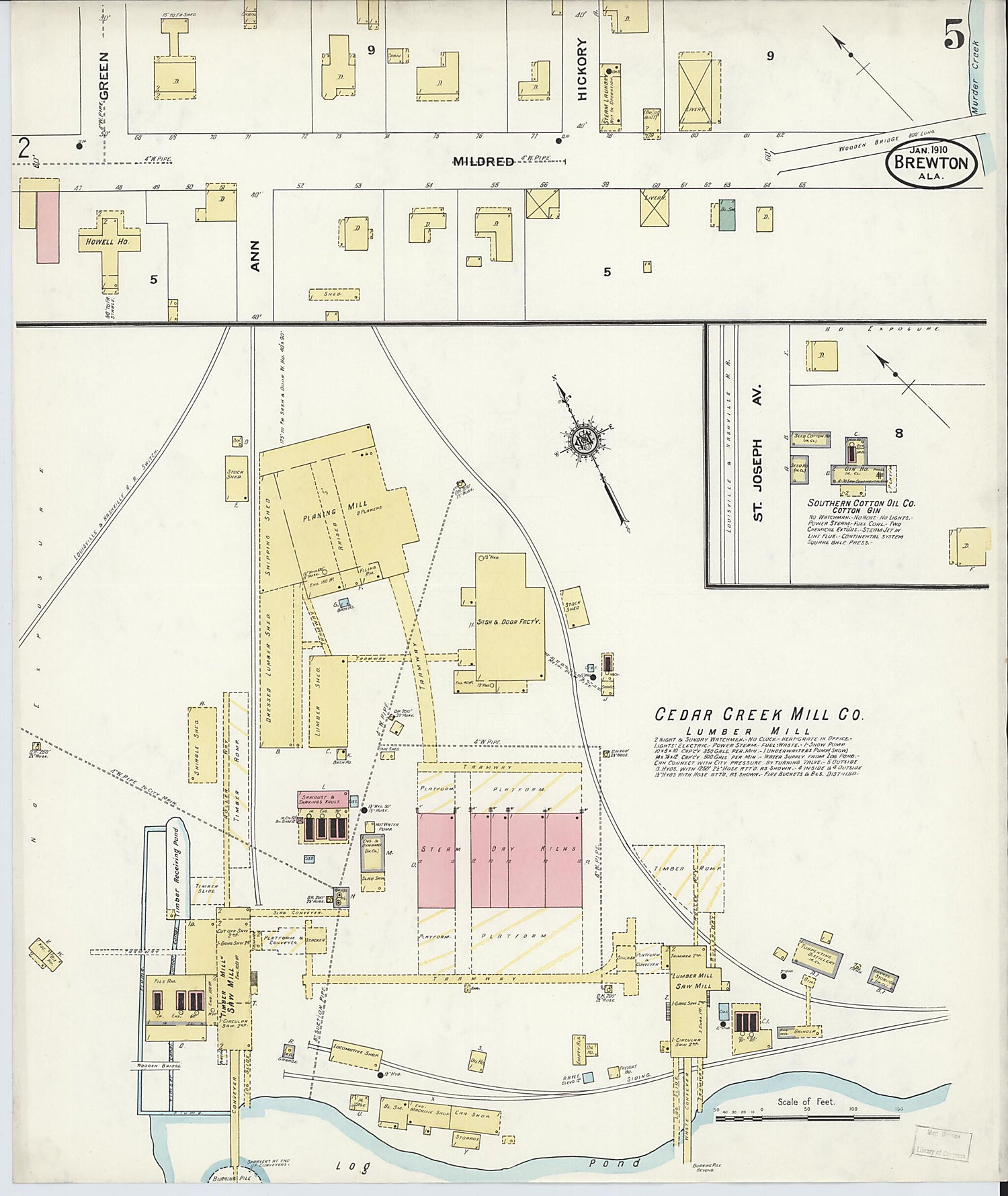 This old map of Brewton, Escambia County, Alabama was created by Sanborn Map Company in 1910