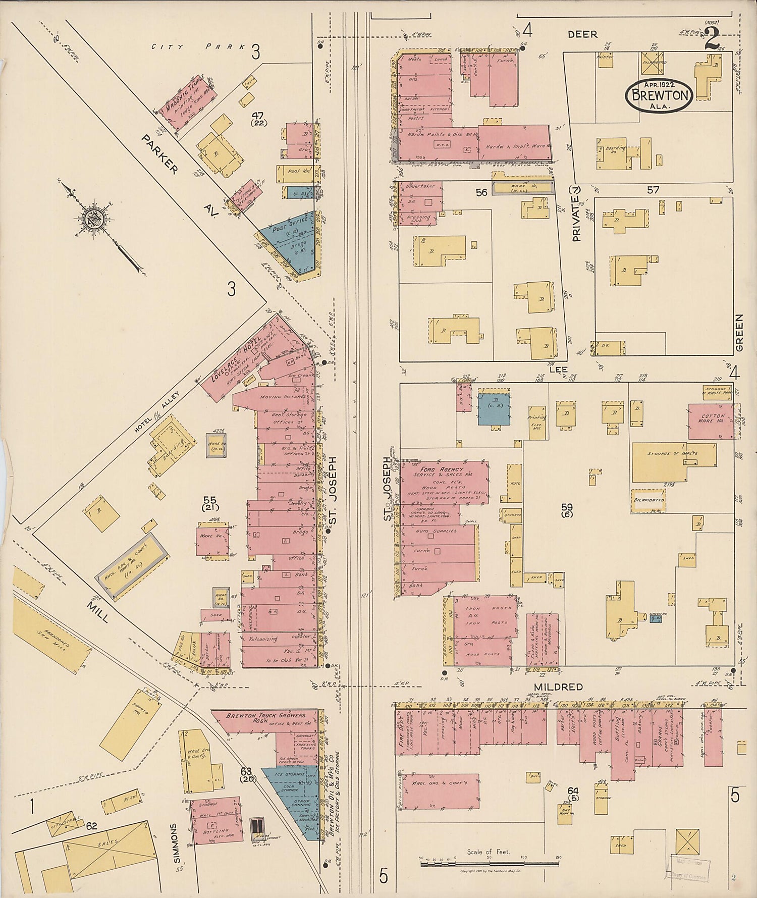 This old map of Brewton, Escambia County, Alabama was created by Sanborn Map Company in 1922