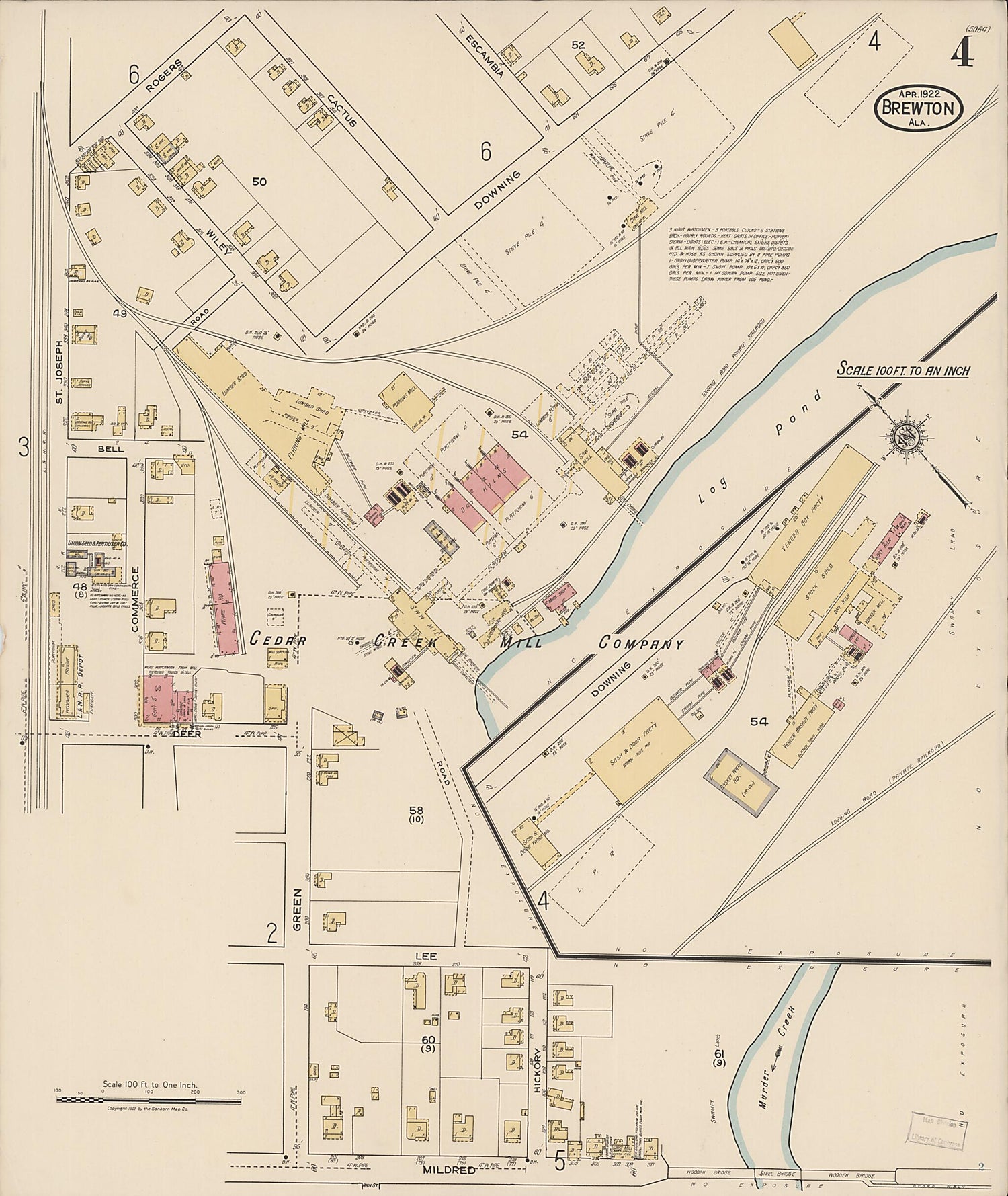 This old map of Brewton, Escambia County, Alabama was created by Sanborn Map Company in 1922