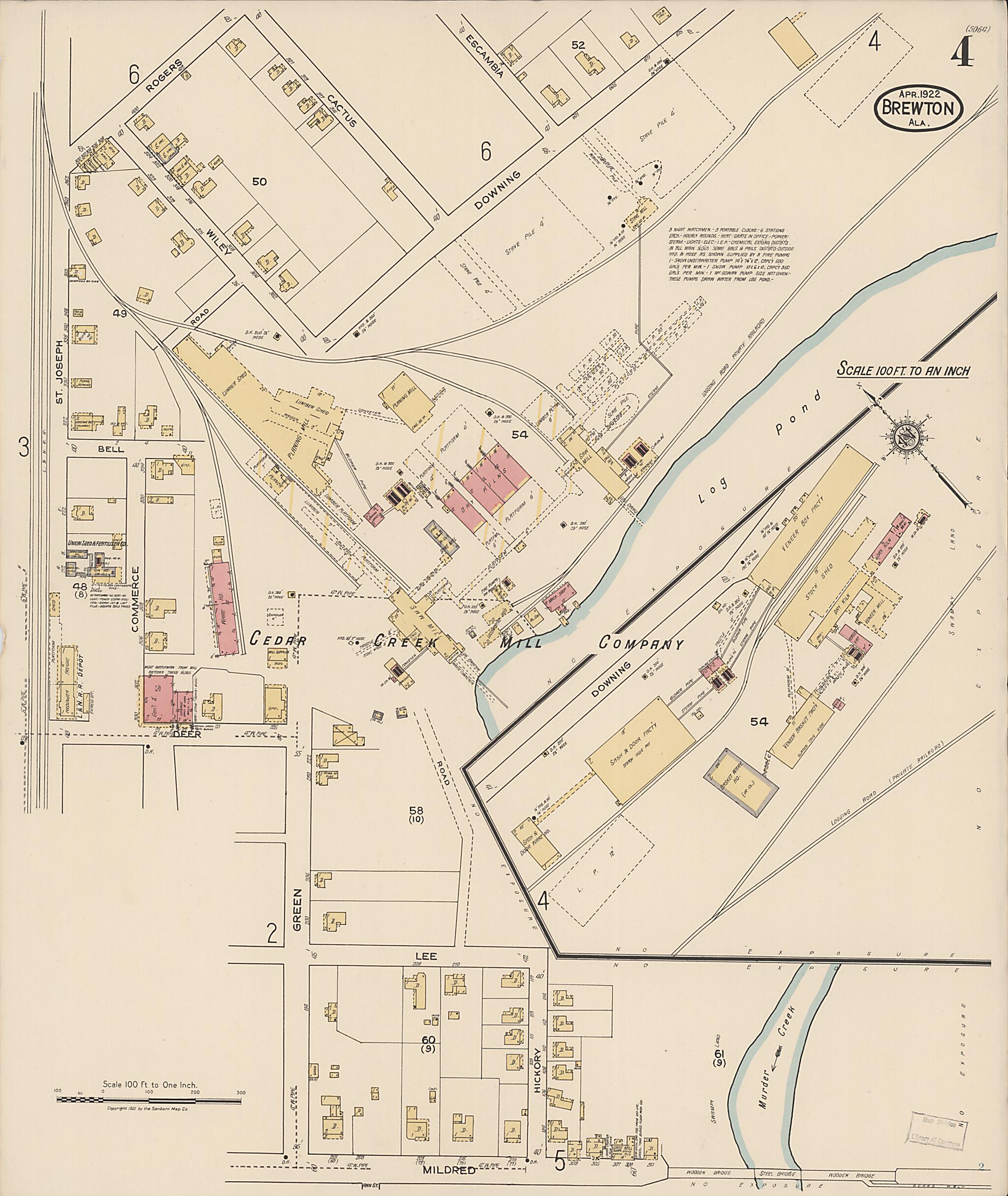 This old map of Brewton, Escambia County, Alabama was created by Sanborn Map Company in 1922