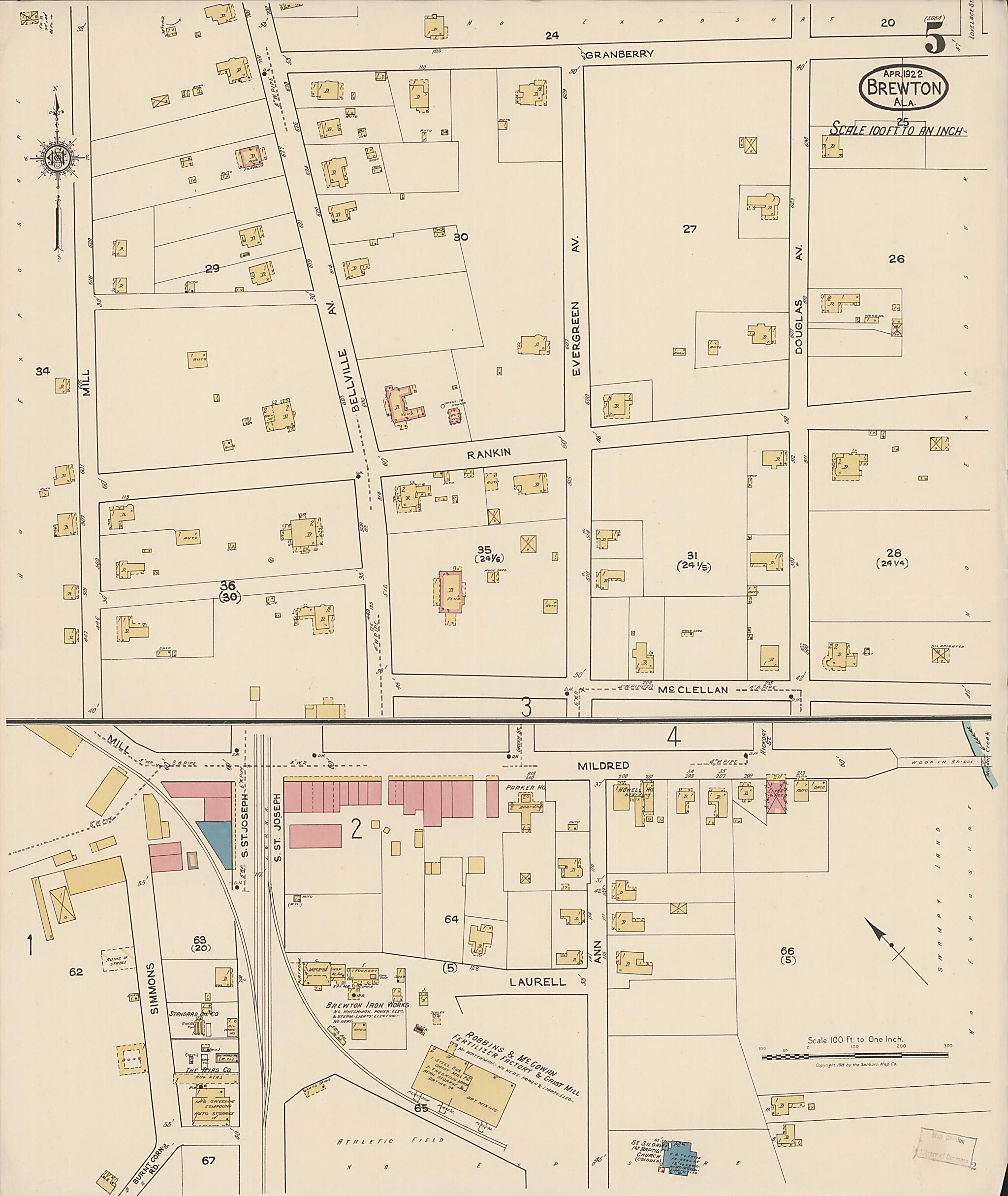 This old map of Brewton, Escambia County, Alabama was created by Sanborn Map Company in 1922