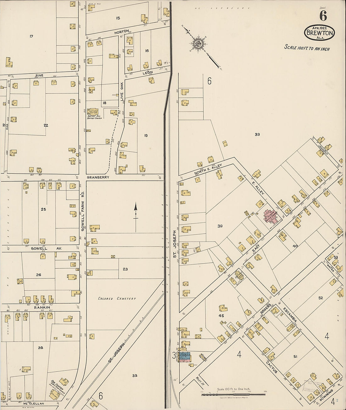 This old map of Brewton, Escambia County, Alabama was created by Sanborn Map Company in 1922