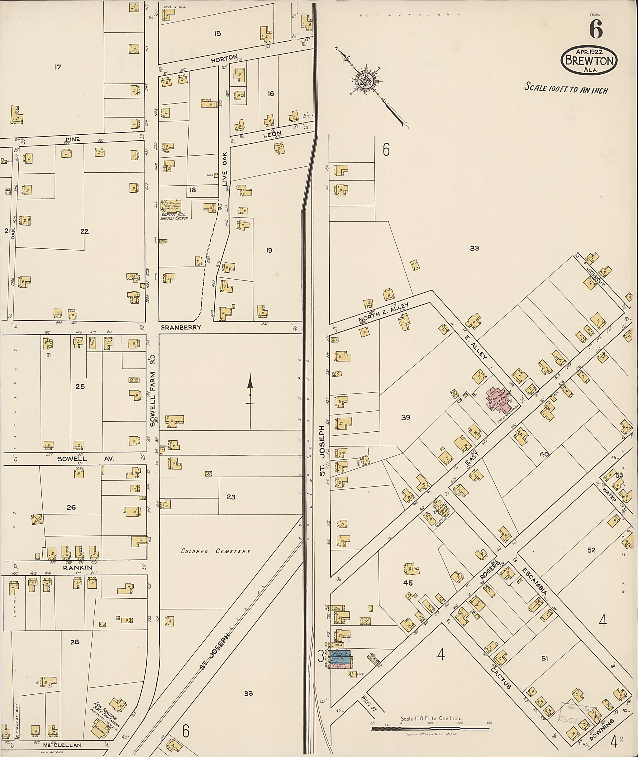 This old map of Brewton, Escambia County, Alabama was created by Sanborn Map Company in 1922