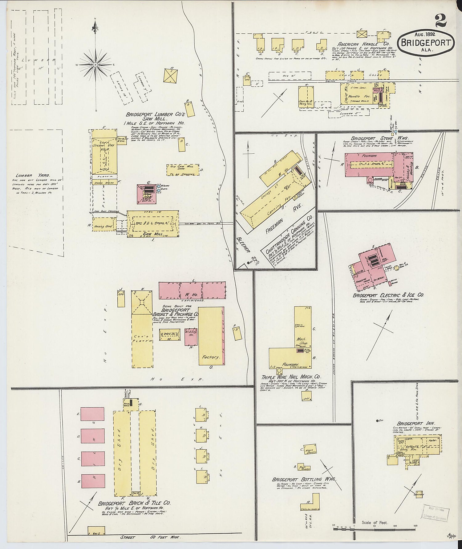 This old map of Bridgeport, Jackson County, Alabama was created by Sanborn Map Company in 1892