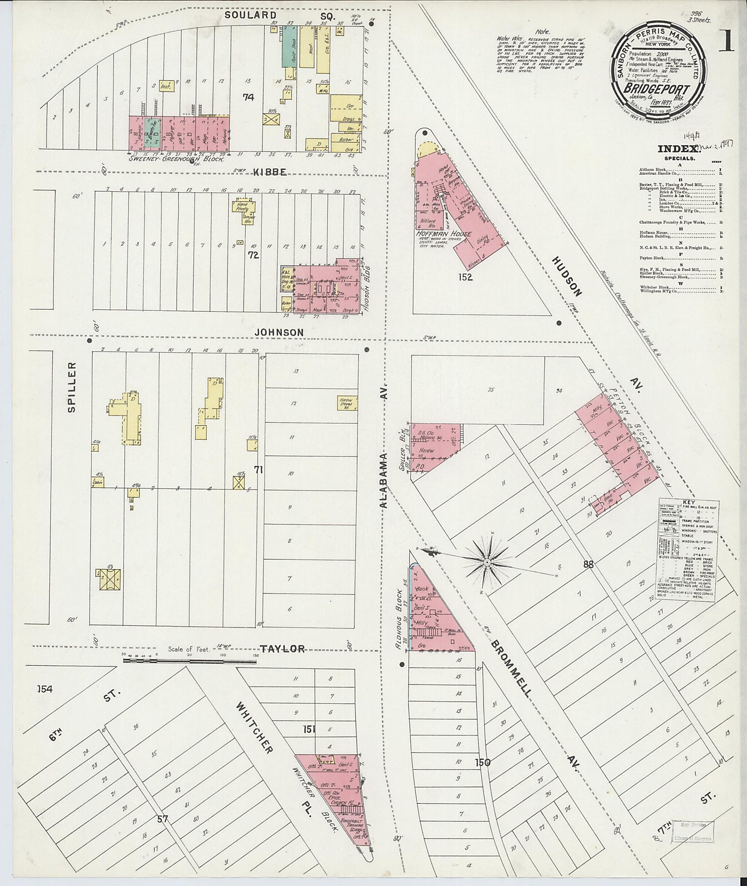 This old map of Bridgeport, Jackson County, Alabama was created by Sanborn Map Company in 1897