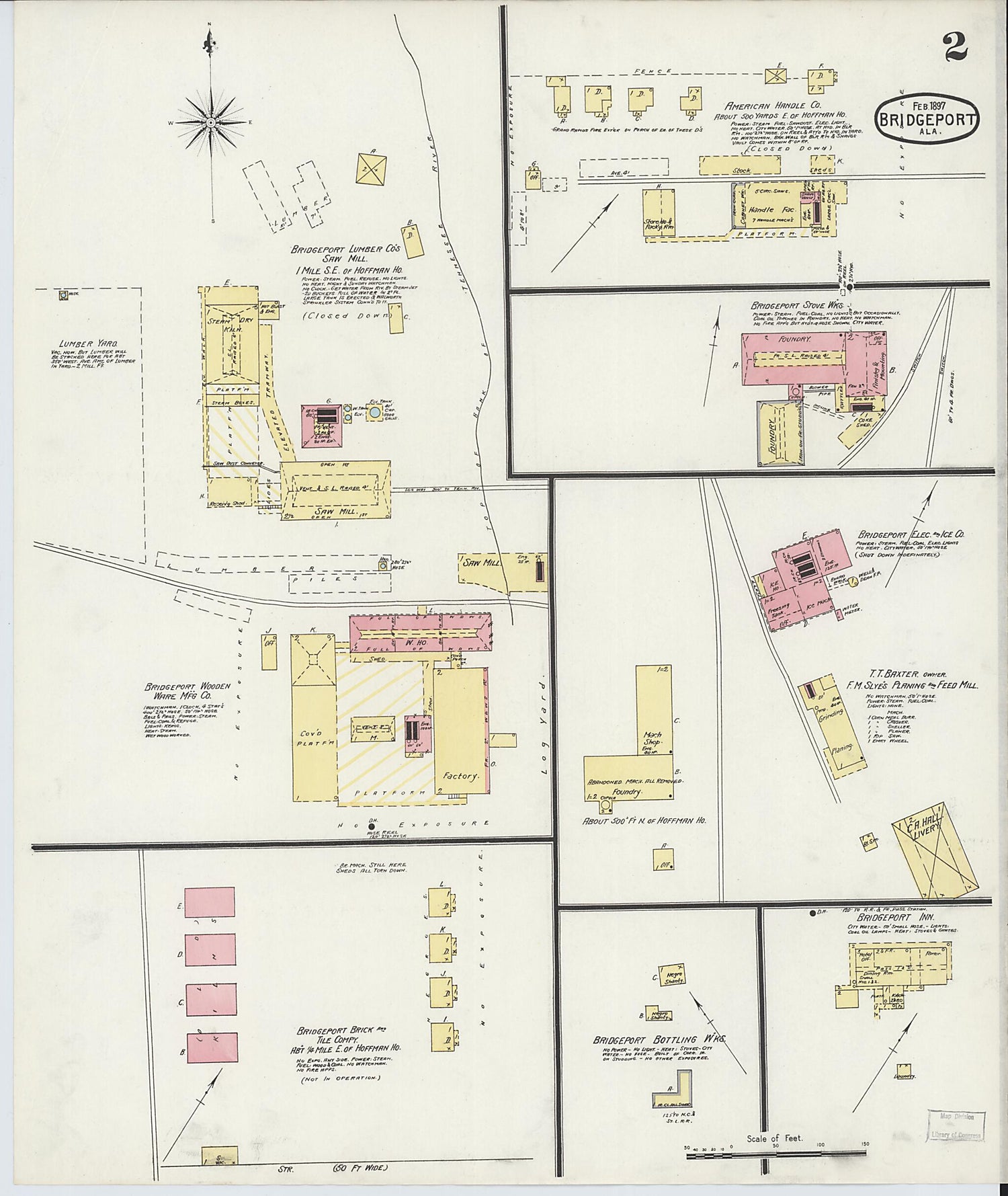 This old map of Bridgeport, Jackson County, Alabama was created by Sanborn Map Company in 1897