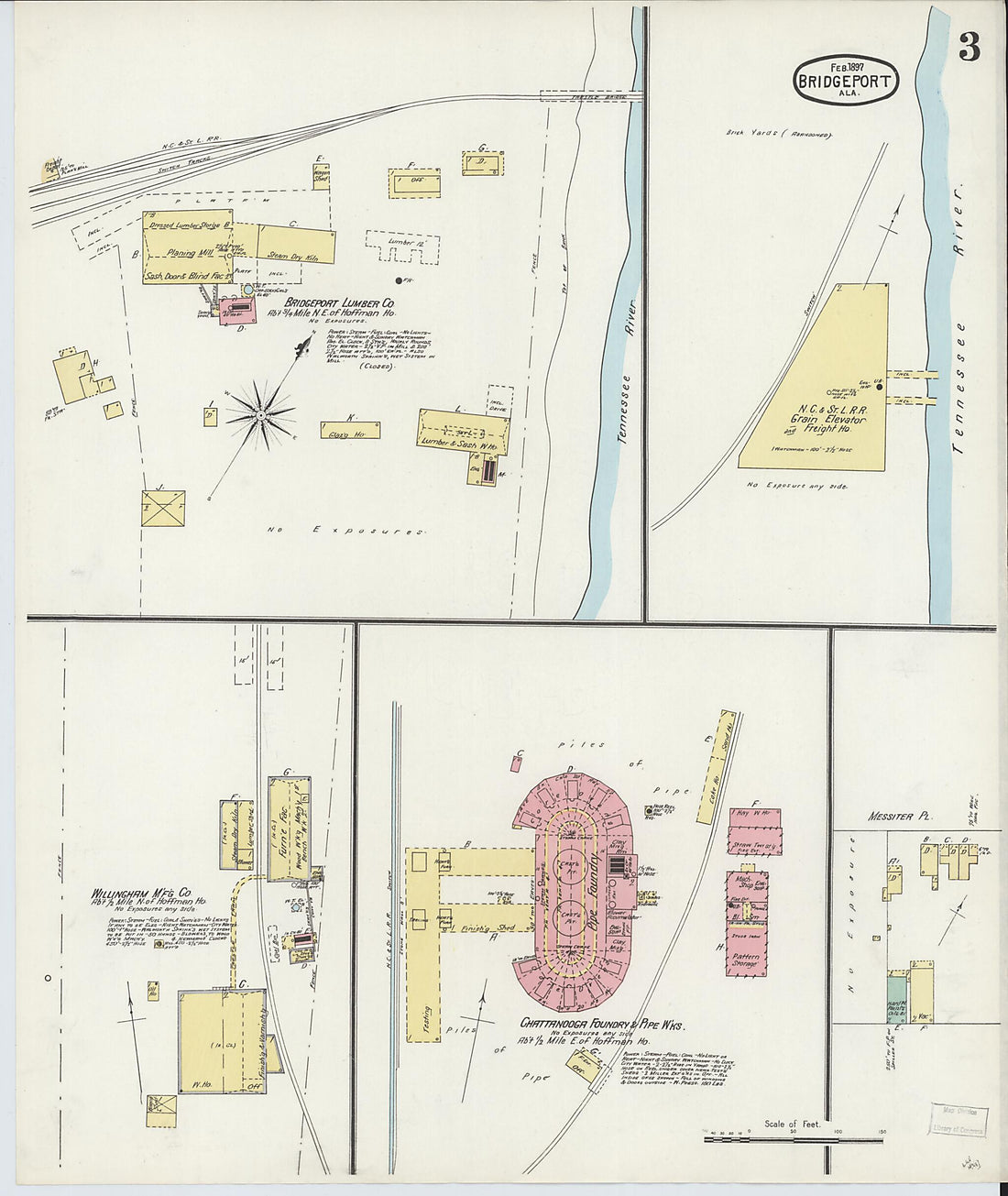 This old map of Bridgeport, Jackson County, Alabama was created by Sanborn Map Company in 1897