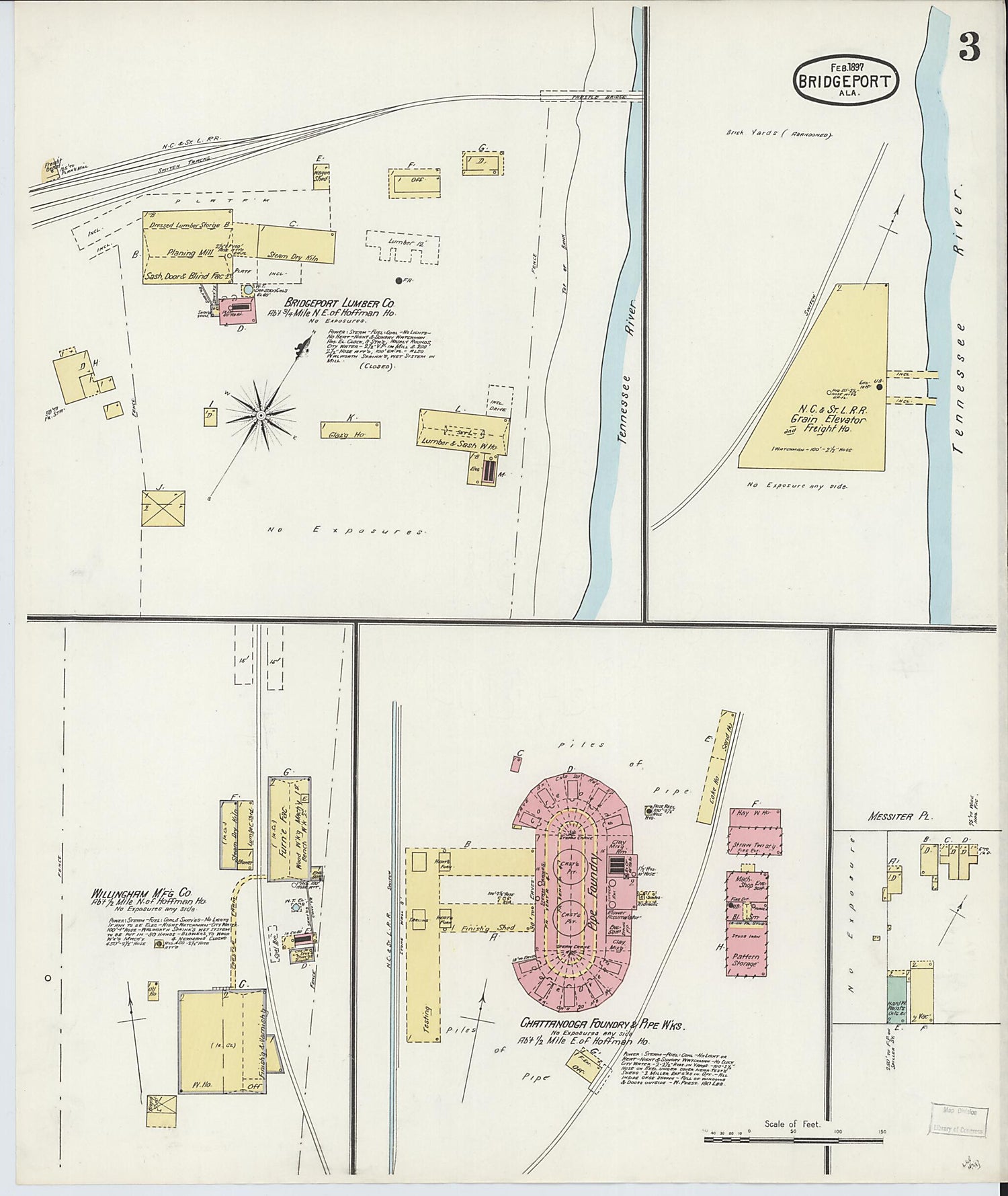 This old map of Bridgeport, Jackson County, Alabama was created by Sanborn Map Company in 1897