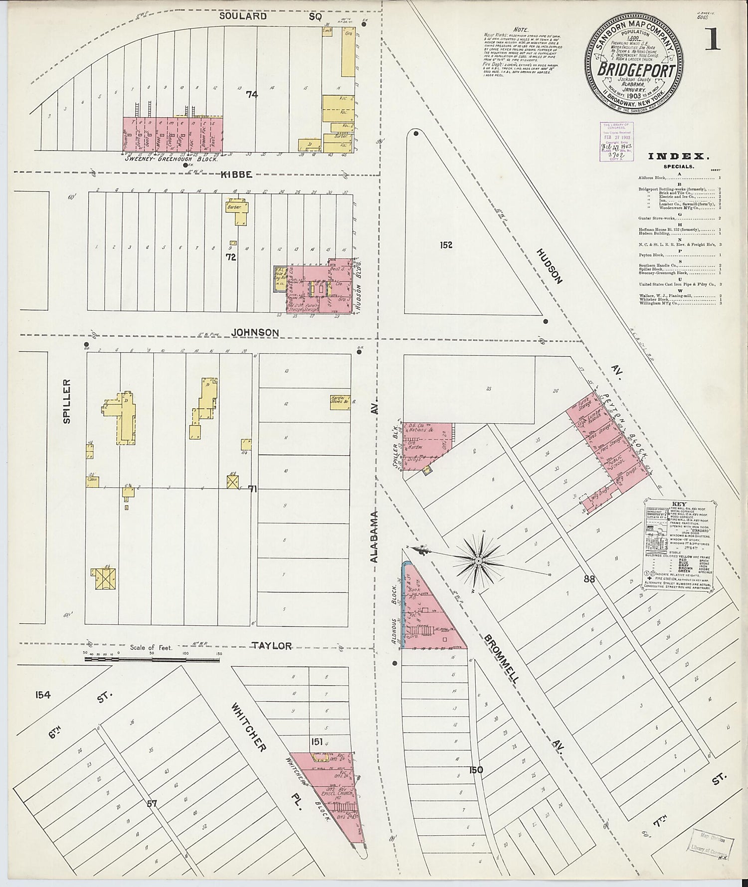 This old map of Bridgeport, Jackson County, Alabama was created by Sanborn Map Company in 1903