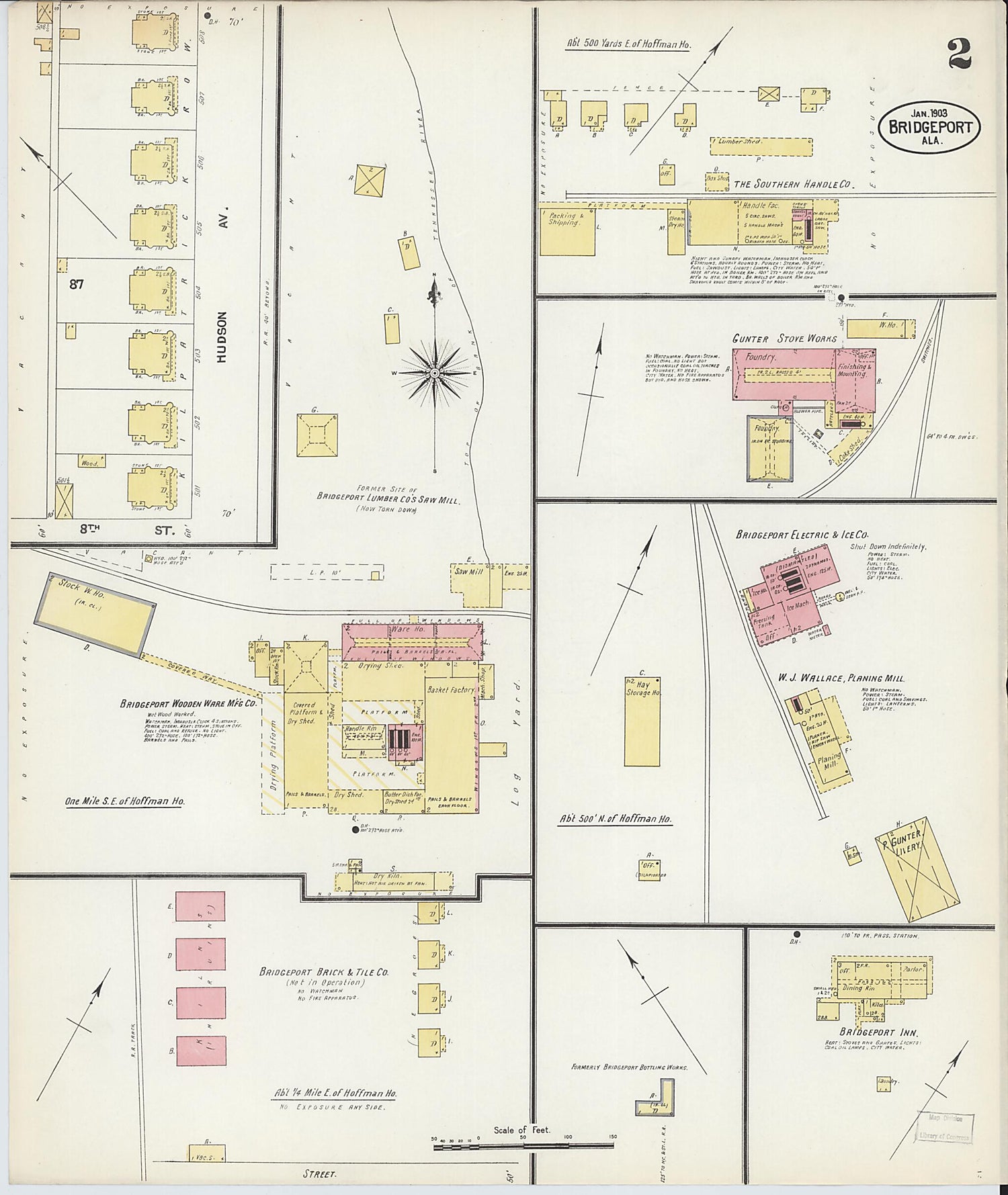 This old map of Bridgeport, Jackson County, Alabama was created by Sanborn Map Company in 1903