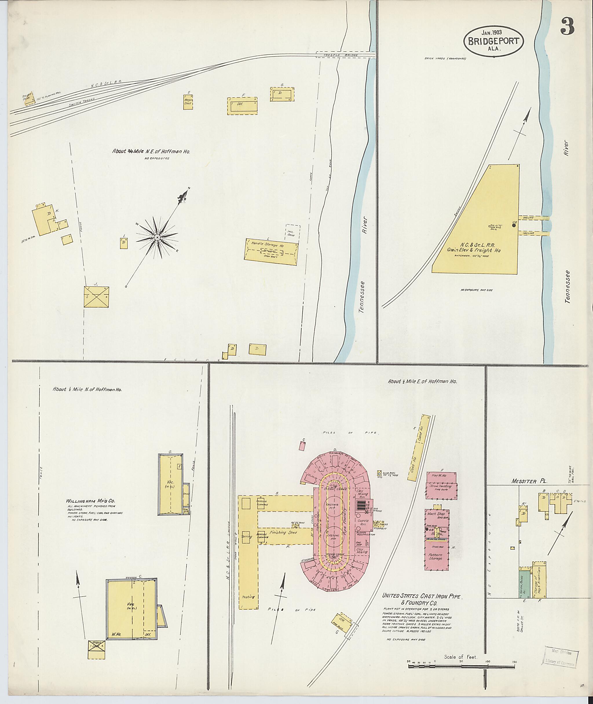 This old map of Bridgeport, Jackson County, Alabama was created by Sanborn Map Company in 1903