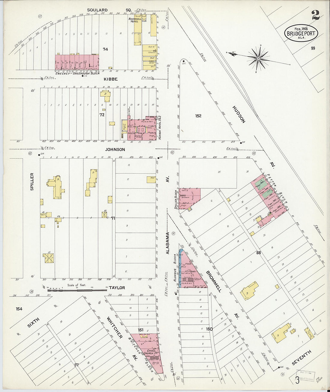 This old map of Bridgeport, Jackson County, Alabama was created by Sanborn Map Company in 1908