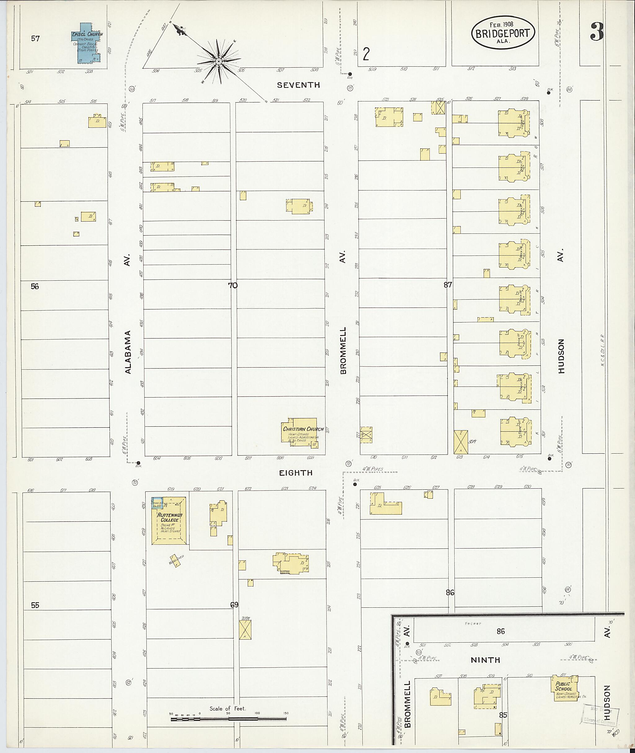 This old map of Bridgeport, Jackson County, Alabama was created by Sanborn Map Company in 1908