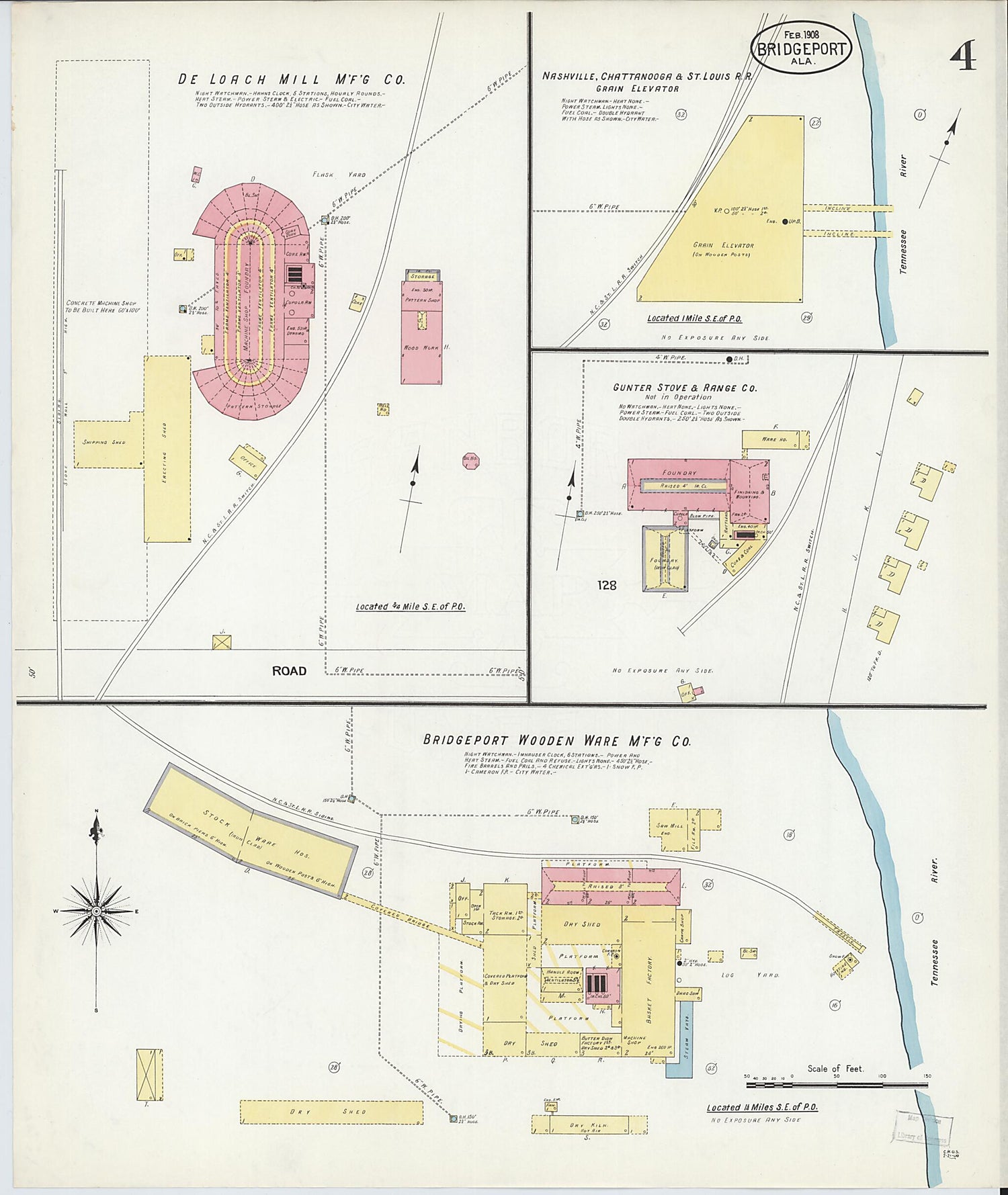 This old map of Bridgeport, Jackson County, Alabama was created by Sanborn Map Company in 1908