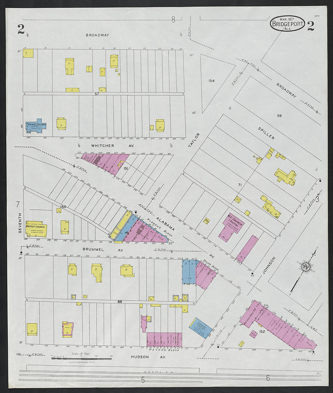 This old map of Bridgeport, Jackson County, Alabama was created by Sanborn Map Company in 1927