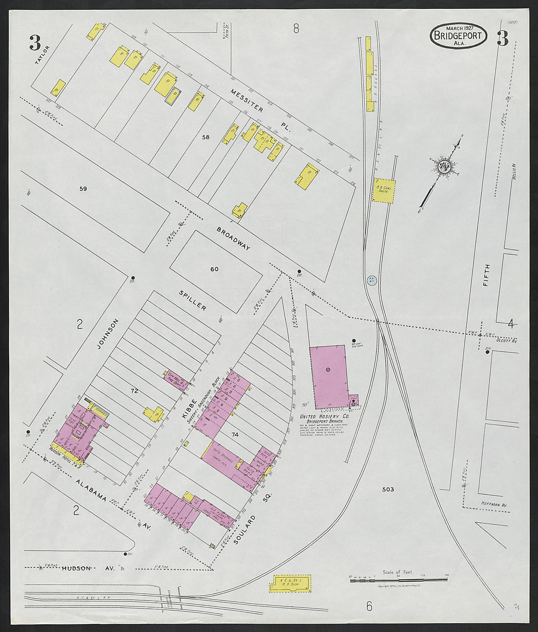 This old map of Bridgeport, Jackson County, Alabama was created by Sanborn Map Company in 1927