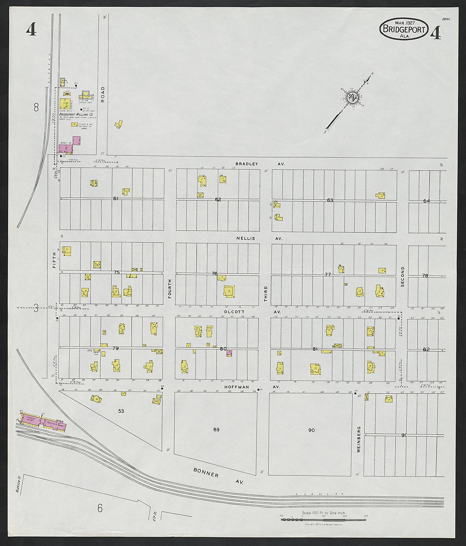 This old map of Bridgeport, Jackson County, Alabama was created by Sanborn Map Company in 1927