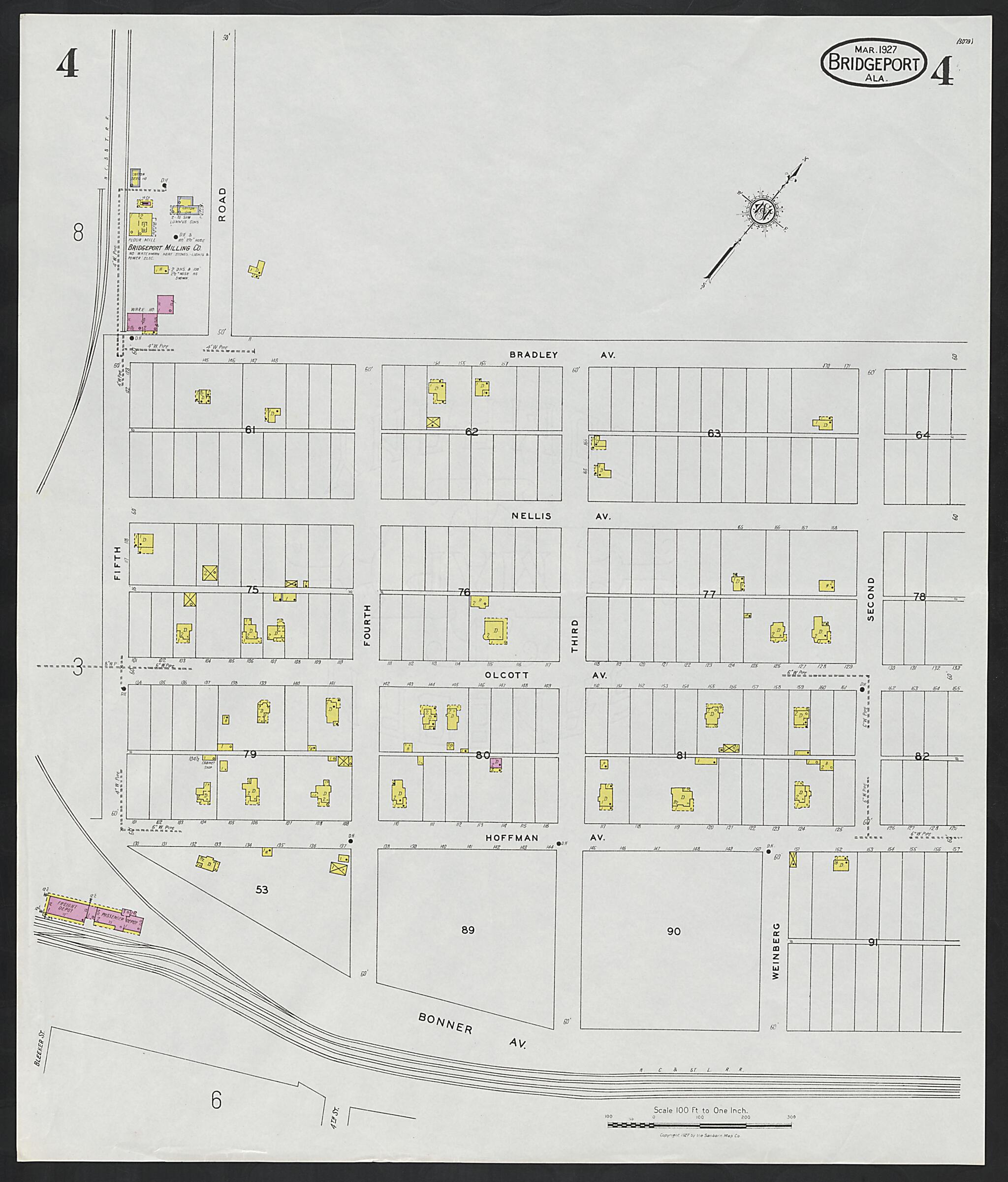 This old map of Bridgeport, Jackson County, Alabama was created by Sanborn Map Company in 1927