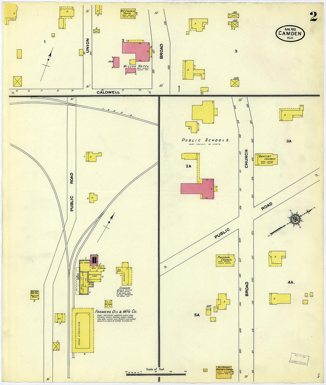 This old map of Camden, Wilcox County, Alabama was created by Sanborn Map Company in 1910