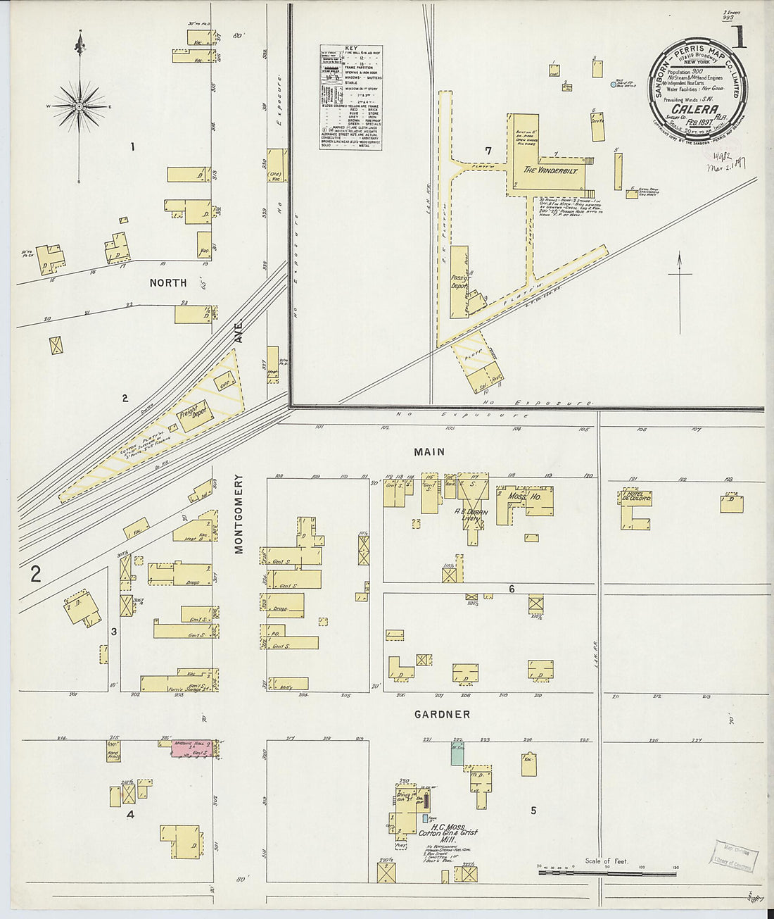 This old map of Calera, Shelby County, Alabama was created by Sanborn Map Company in 1897